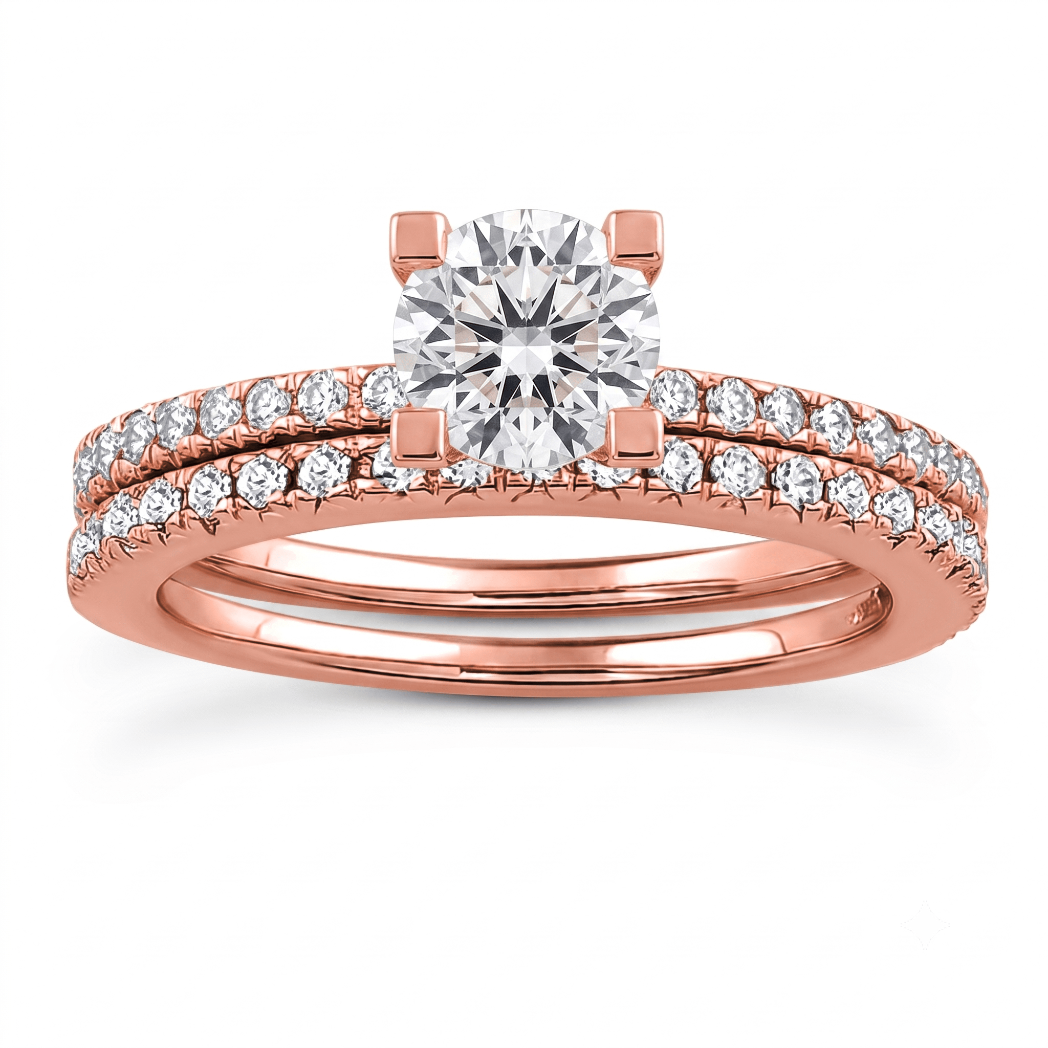 1 to 5 Carat Round Lab Grown Diamond Solitaire Bridal Set in 14K Gold - ENS3057