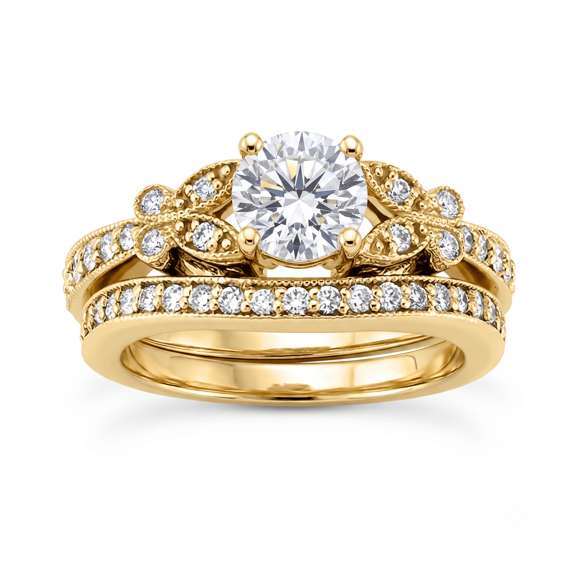 1 to 5 Carat Round Lab Grown Diamond Solitaire Bridal Set in 14K Gold - ENS3077