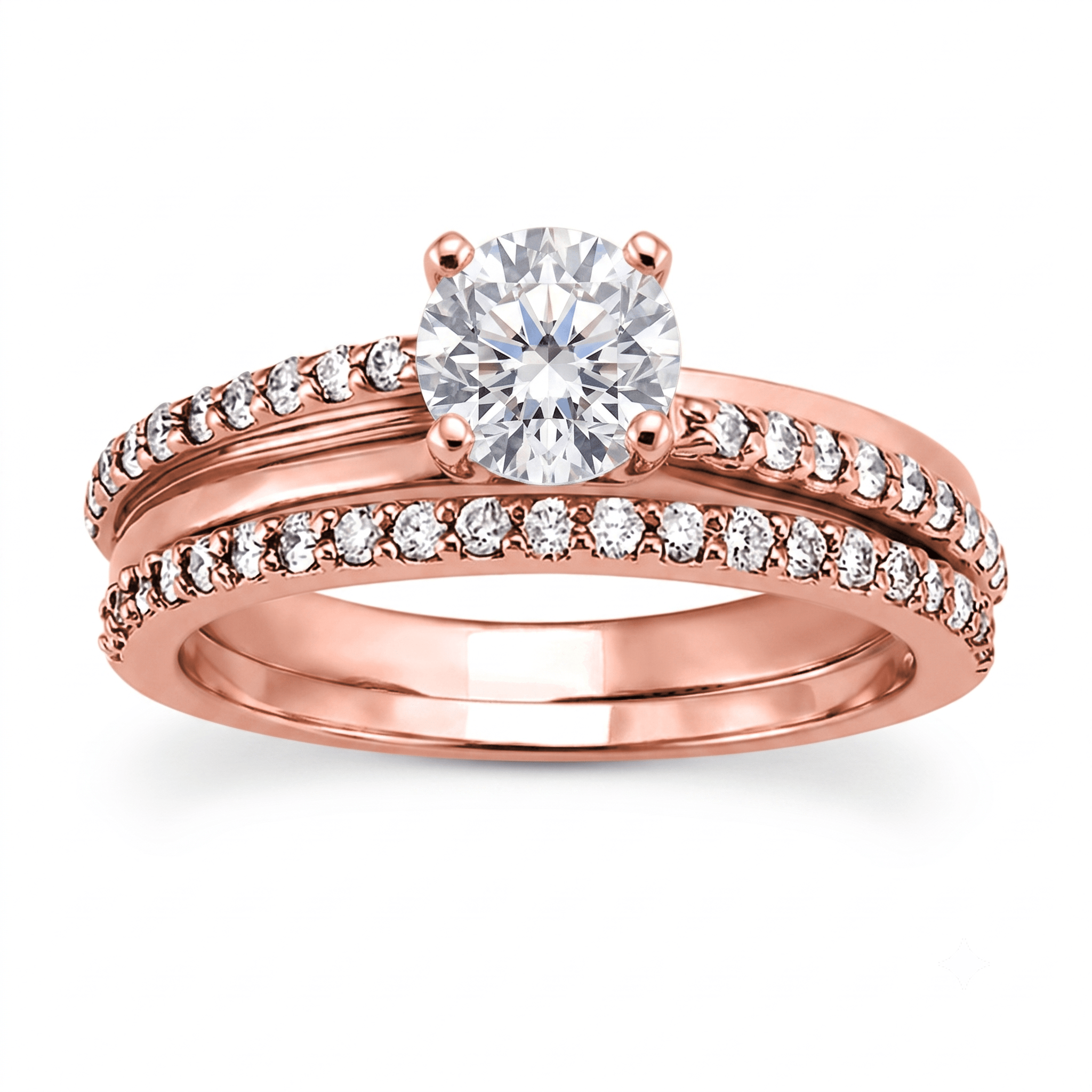 1 to 5 Carat Round Lab Grown Diamond Solitaire Bridal Set in 14K Gold - ENS3080