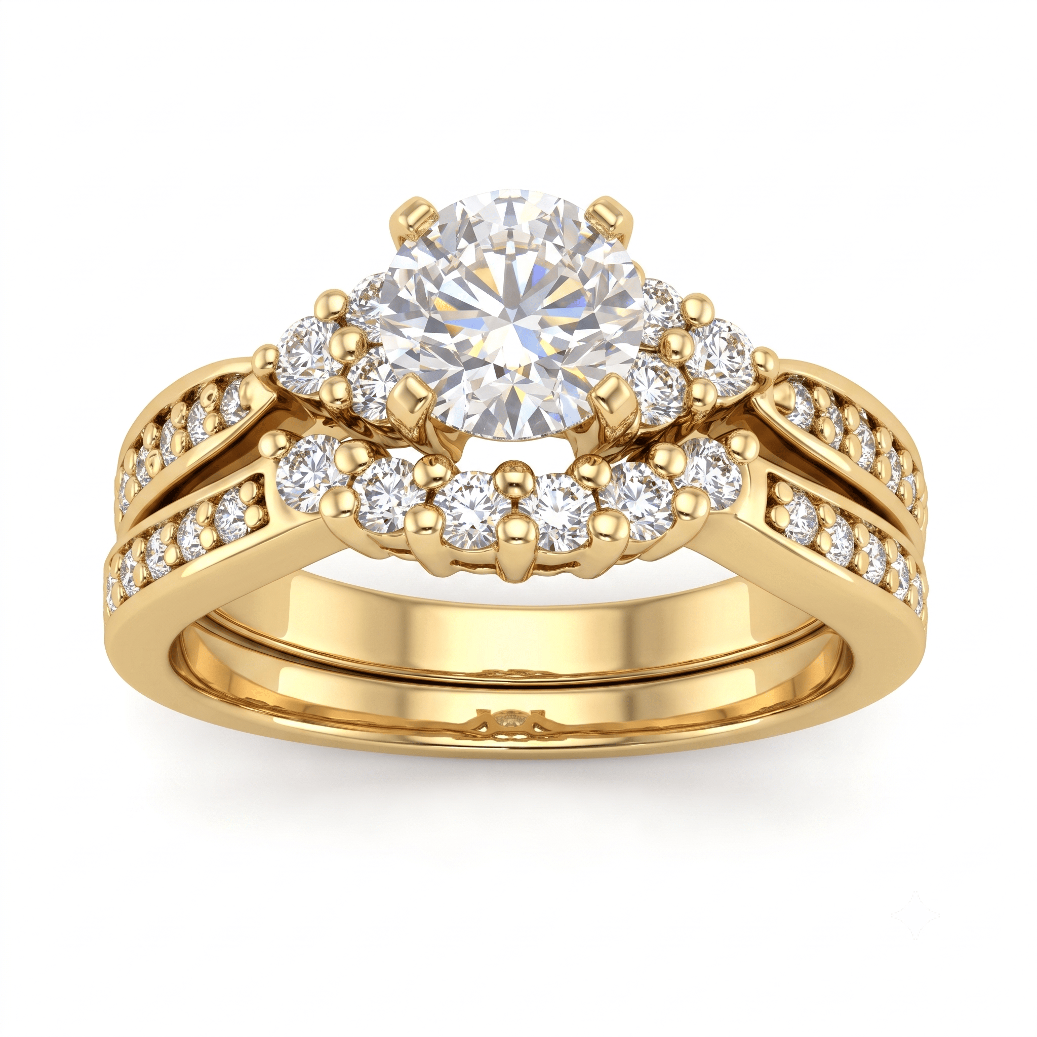 1 to 5 Carat Round Lab Grown Diamond Halo Bridal Set in 14K Gold - ENS3081