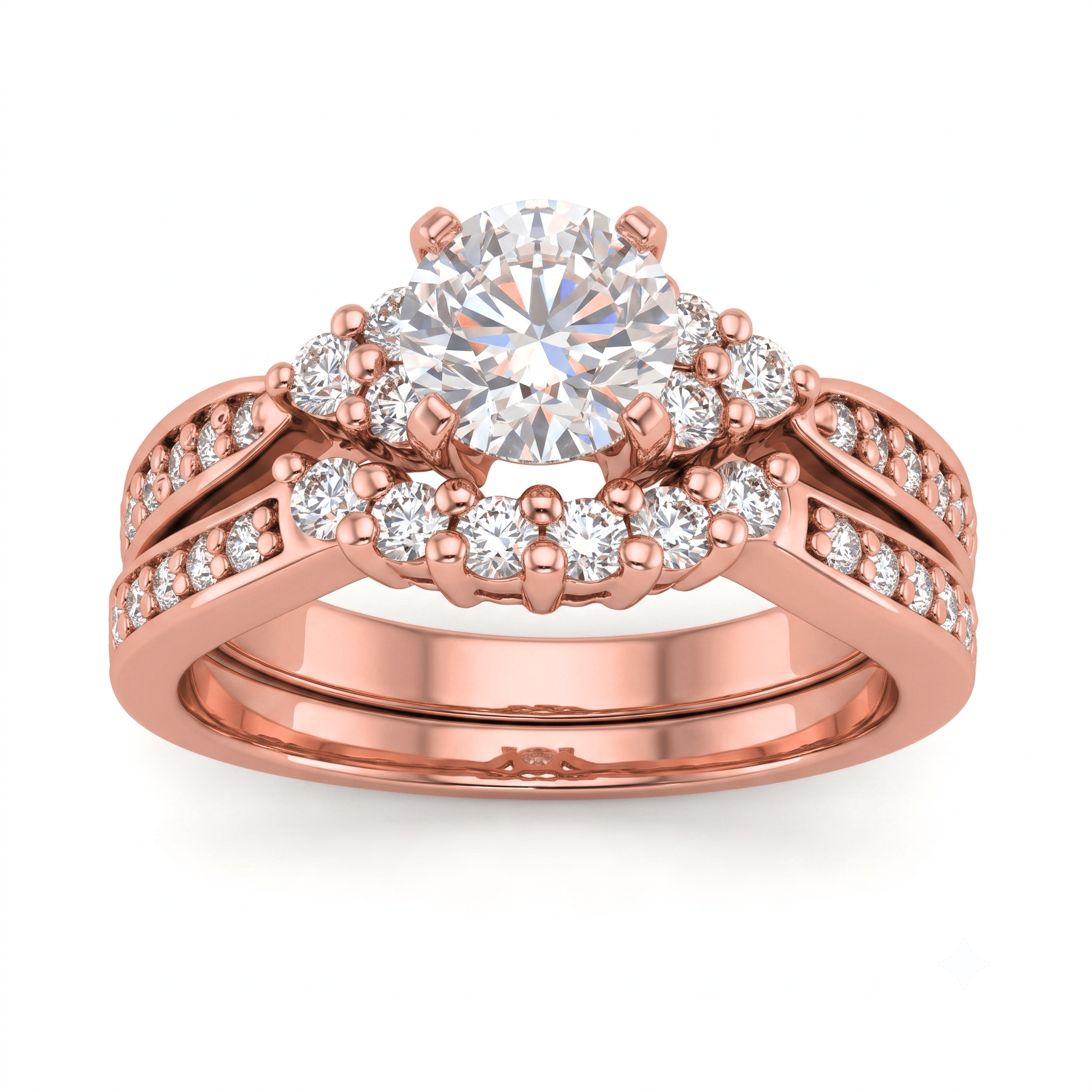 1 to 5 Carat Round Lab Grown Diamond Halo Bridal Set in 14K Gold - ENS3081