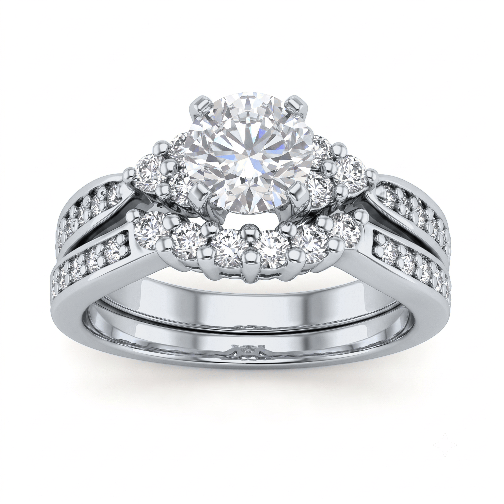 1 to 5 Carat Round Lab Grown Diamond Halo Bridal Set in 14K Gold - ENS3081