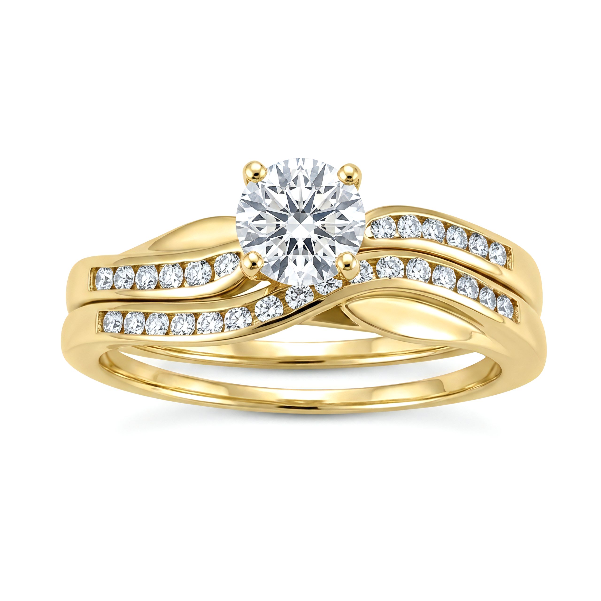 1 to 5 Carat Round Lab Grown Diamond Channel-Set Bridal Set in 14K Gold - ENS3083