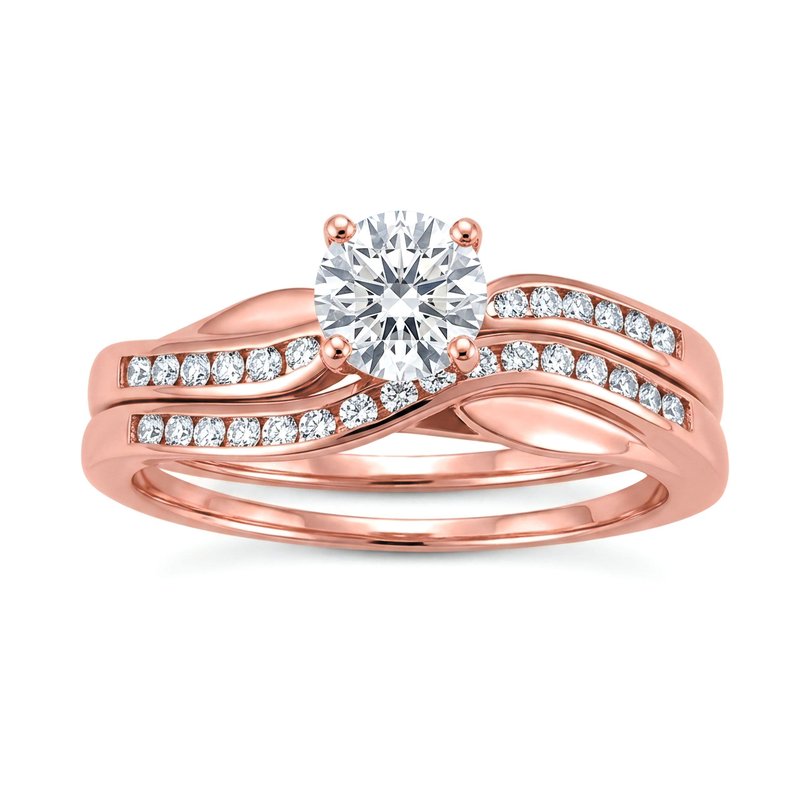 1 to 5 Carat Round Lab Grown Diamond Channel-Set Bridal Set in 14K Gold - ENS3083