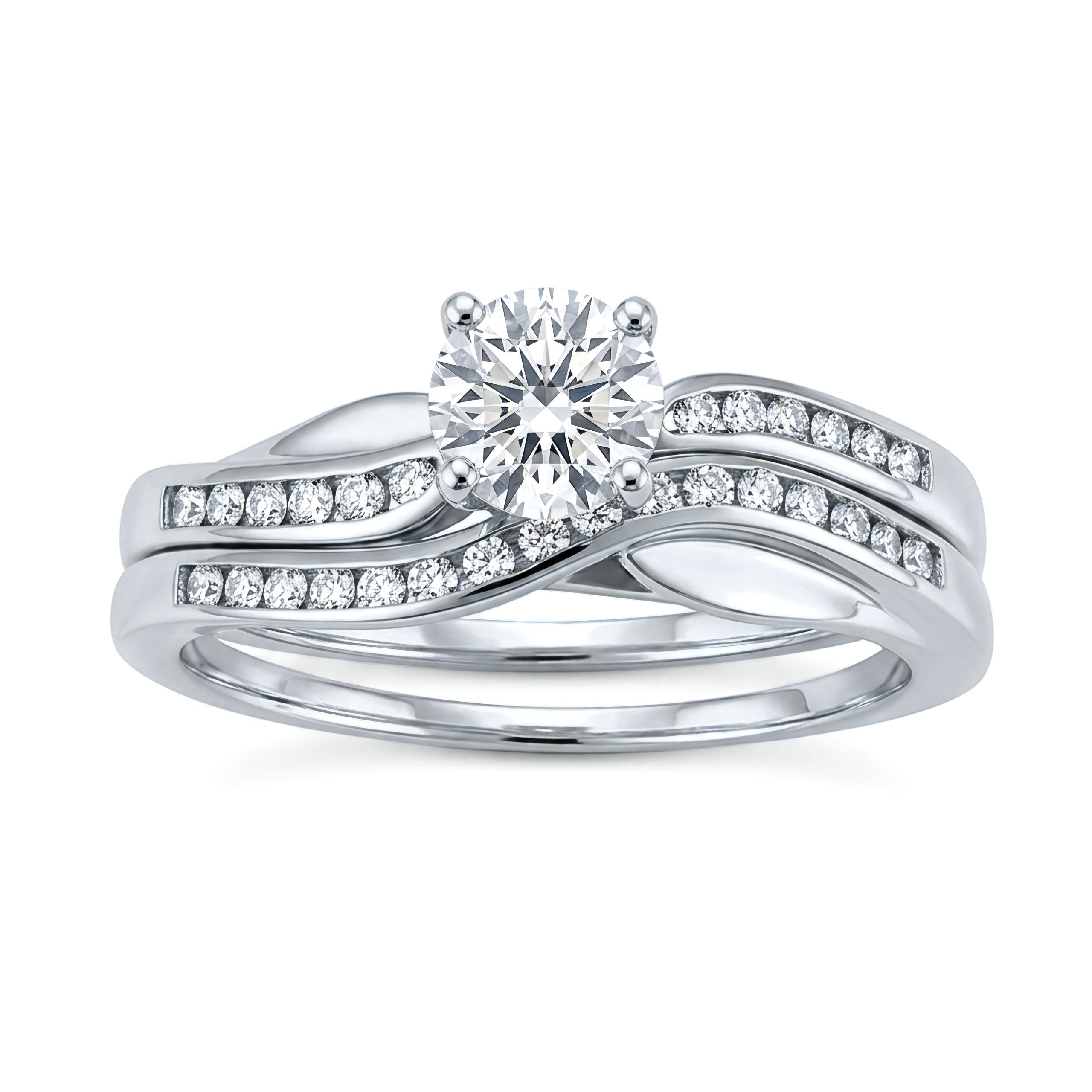 1 to 5 Carat Round Lab Grown Diamond Channel-Set Bridal Set in 14K Gold - ENS3083