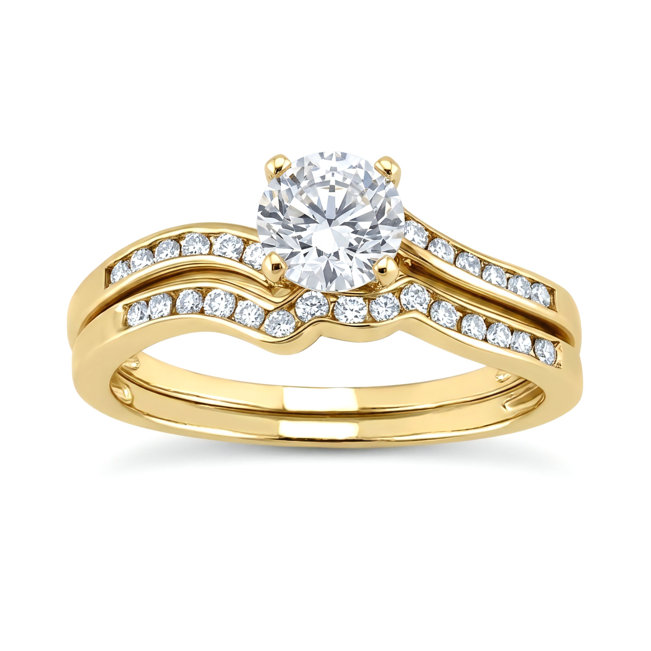 1 to 5 Carat Round Lab Grown Diamond Channel-Set Bridal Set in 14K Gold - ENS3092