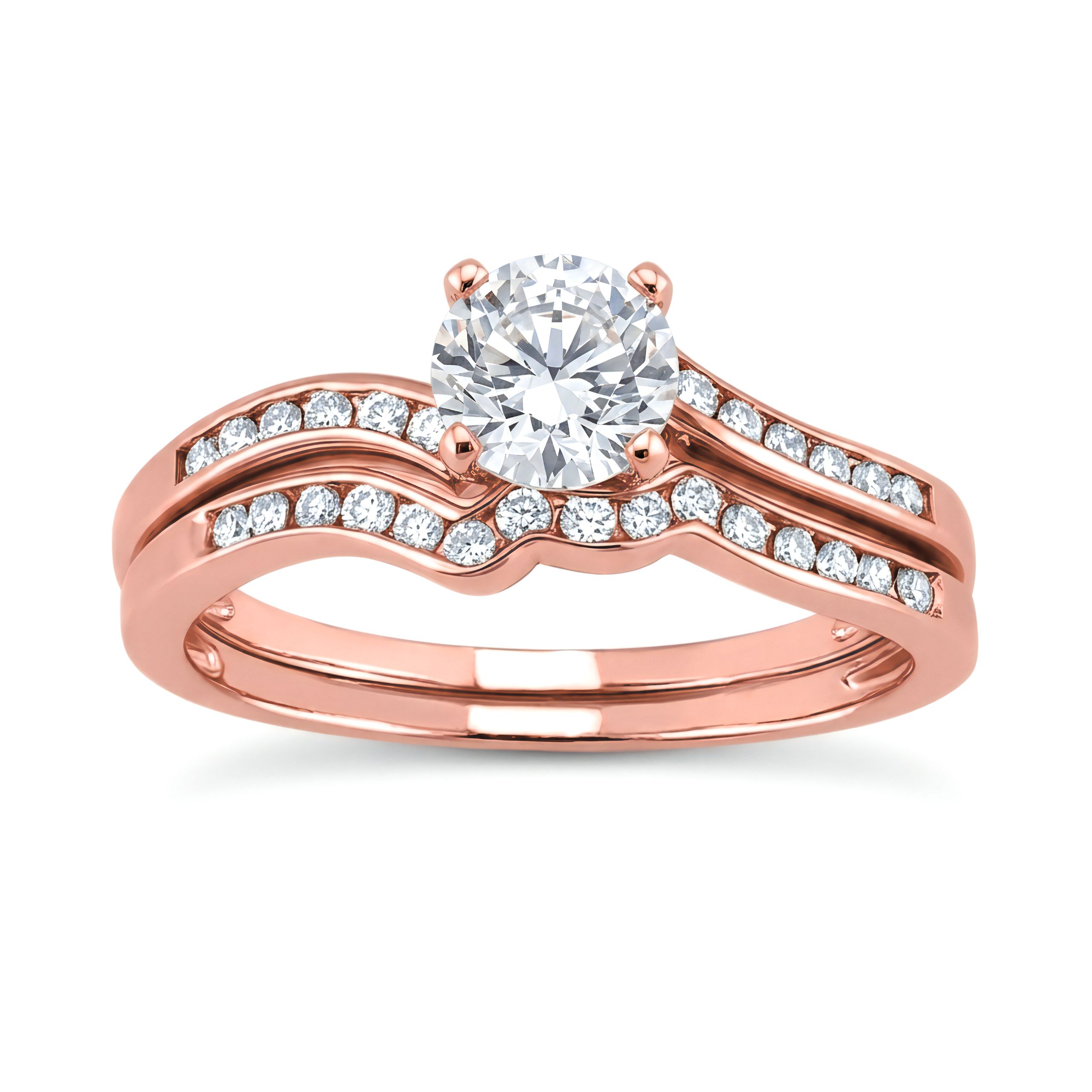 1 to 5 Carat Round Lab Grown Diamond Channel-Set Bridal Set in 14K Gold - ENS3092