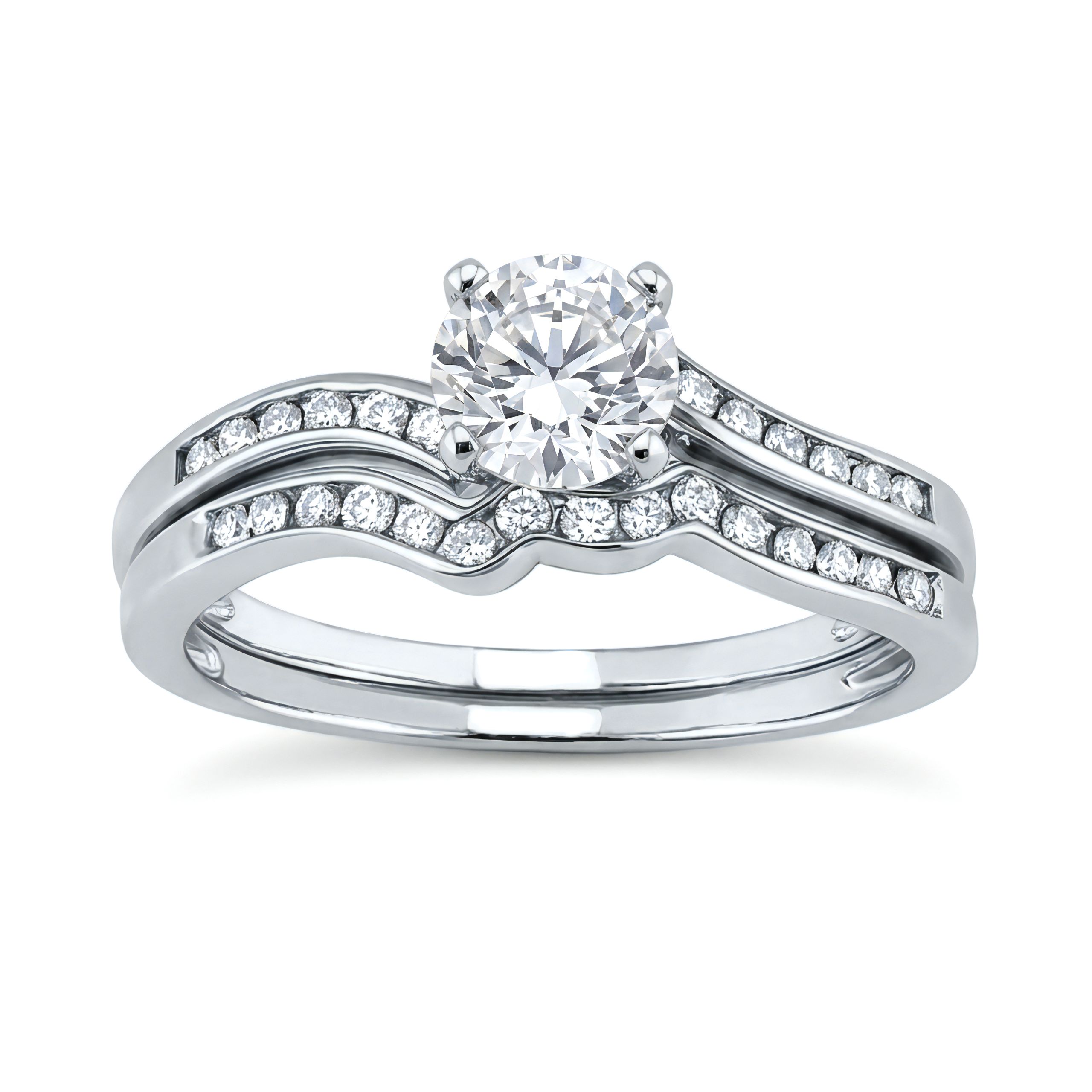 1 to 5 Carat Round Lab Grown Diamond Channel-Set Bridal Set in 14K Gold - ENS3092
