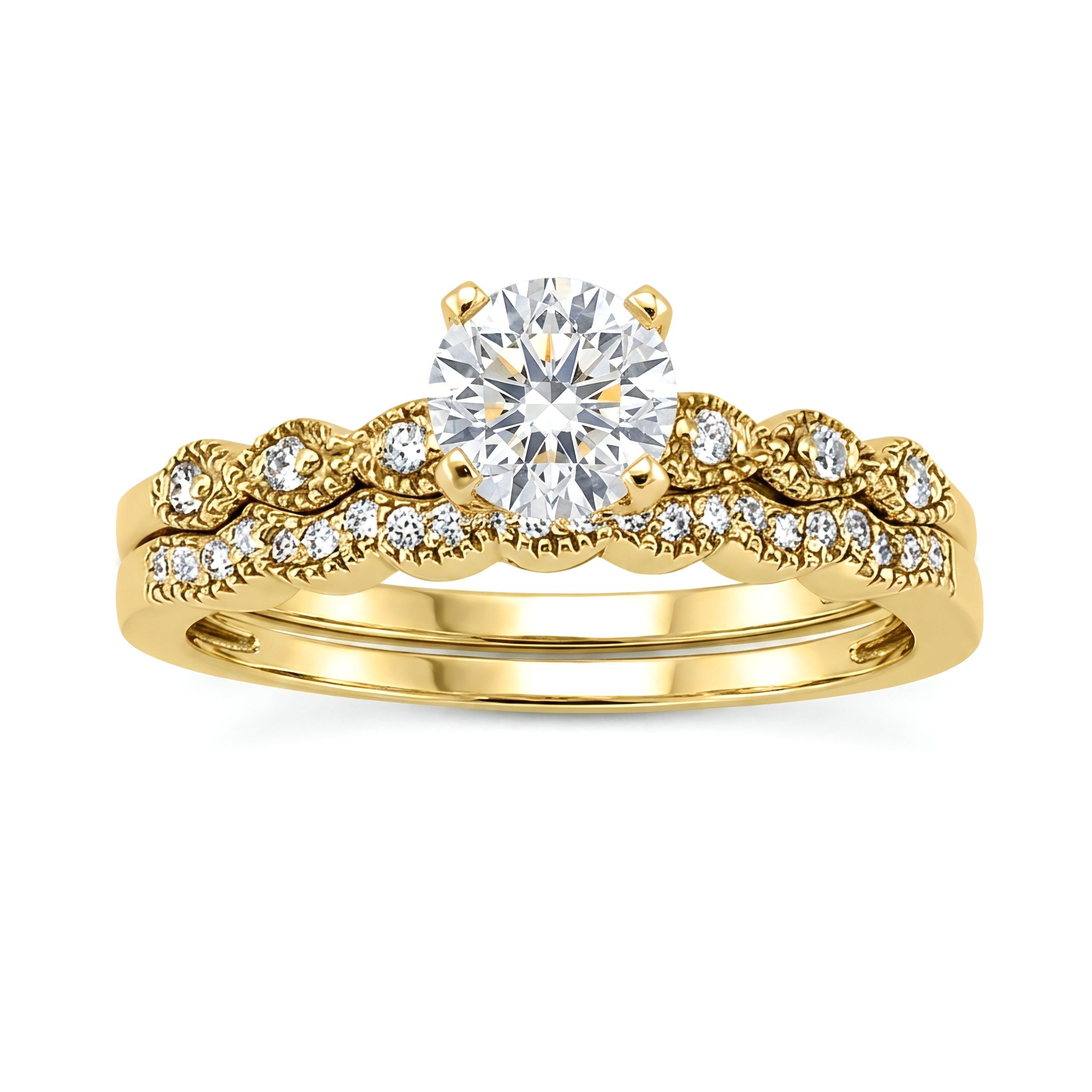 1 to 5 Carat Round Lab Grown Diamond Solitaire Bridal Set in 14K Gold - ENS3096