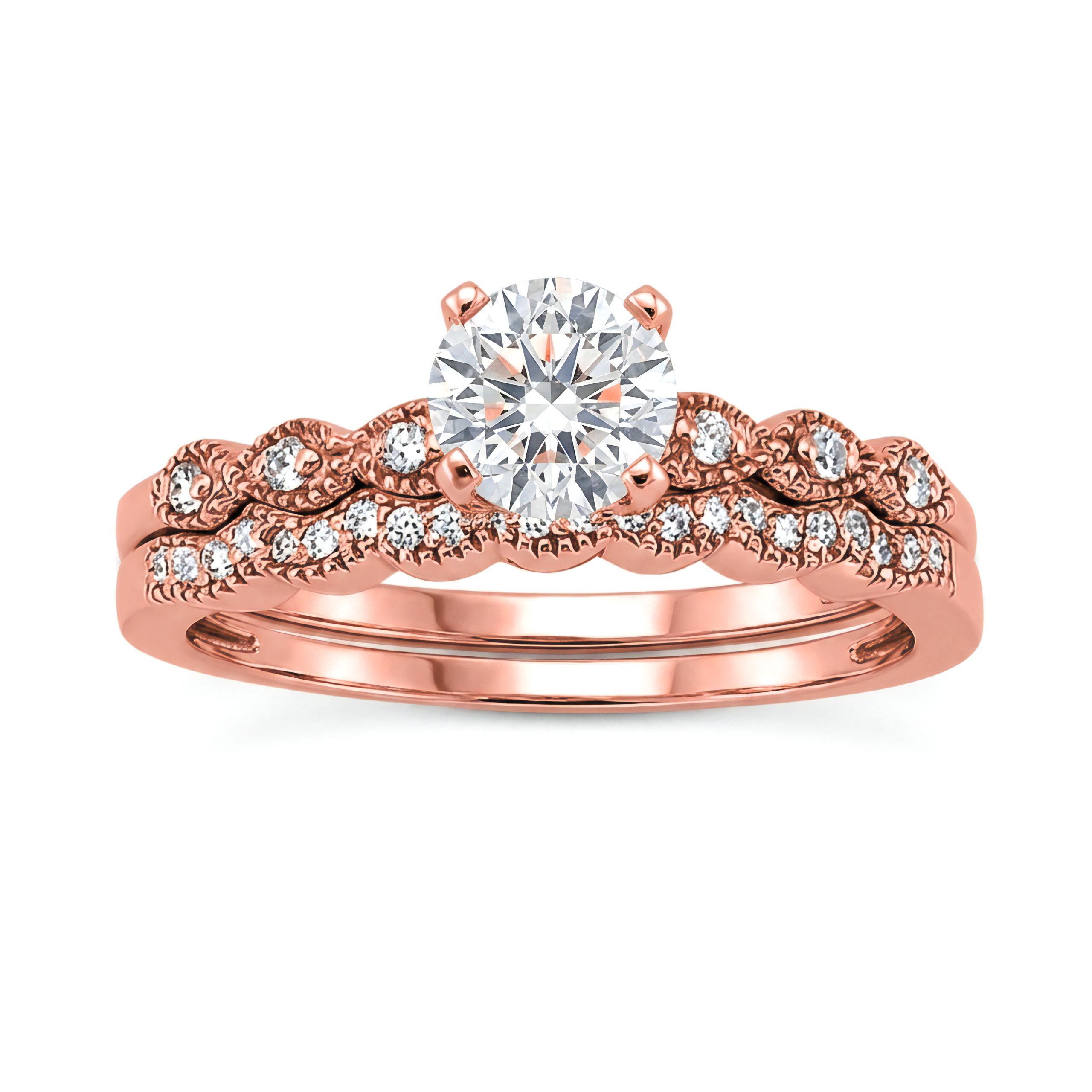 1 to 5 Carat Round Lab Grown Diamond Solitaire Bridal Set in 14K Gold - ENS3096