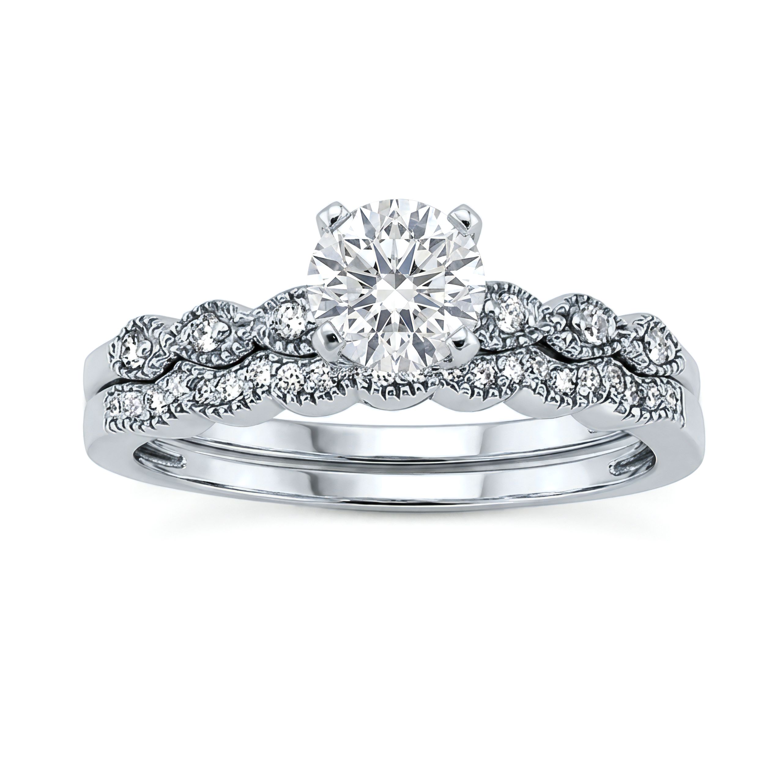 1 to 5 Carat Round Lab Grown Diamond Solitaire Bridal Set in 14K Gold - ENS3096