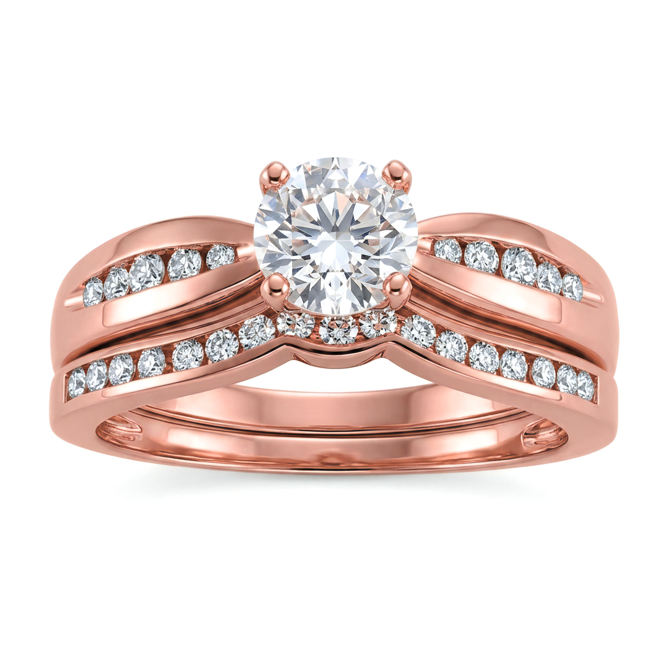 1 to 5 Carat Round Lab Grown Diamond Channel-Set Bridal Set in 14K Gold - ENS3113