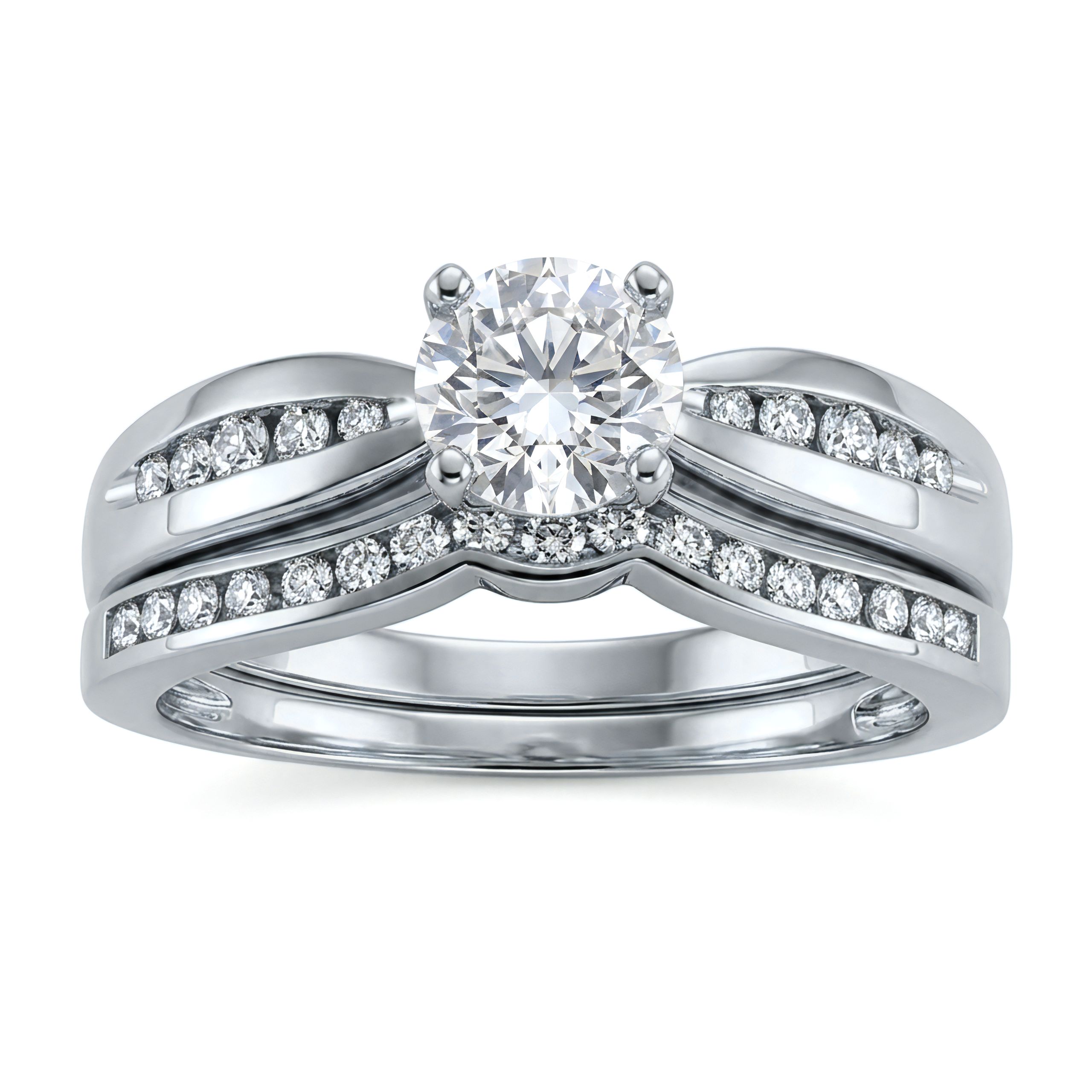 1 to 5 Carat Round Lab Grown Diamond Channel-Set Bridal Set in 14K Gold - ENS3113