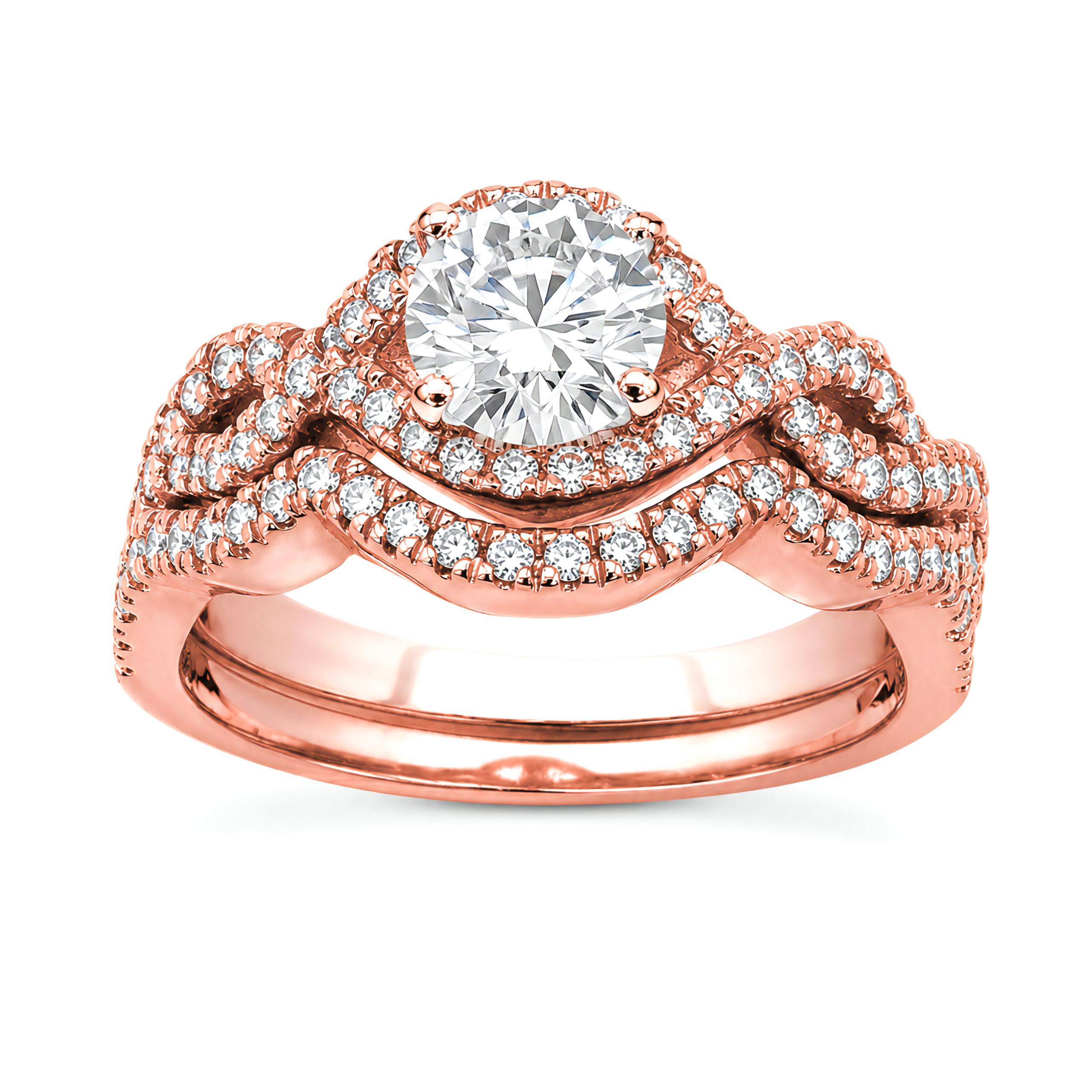 1 to 5 Carat Round Lab Grown Diamond Halo Bridal Set in 14K Gold - ENS3136