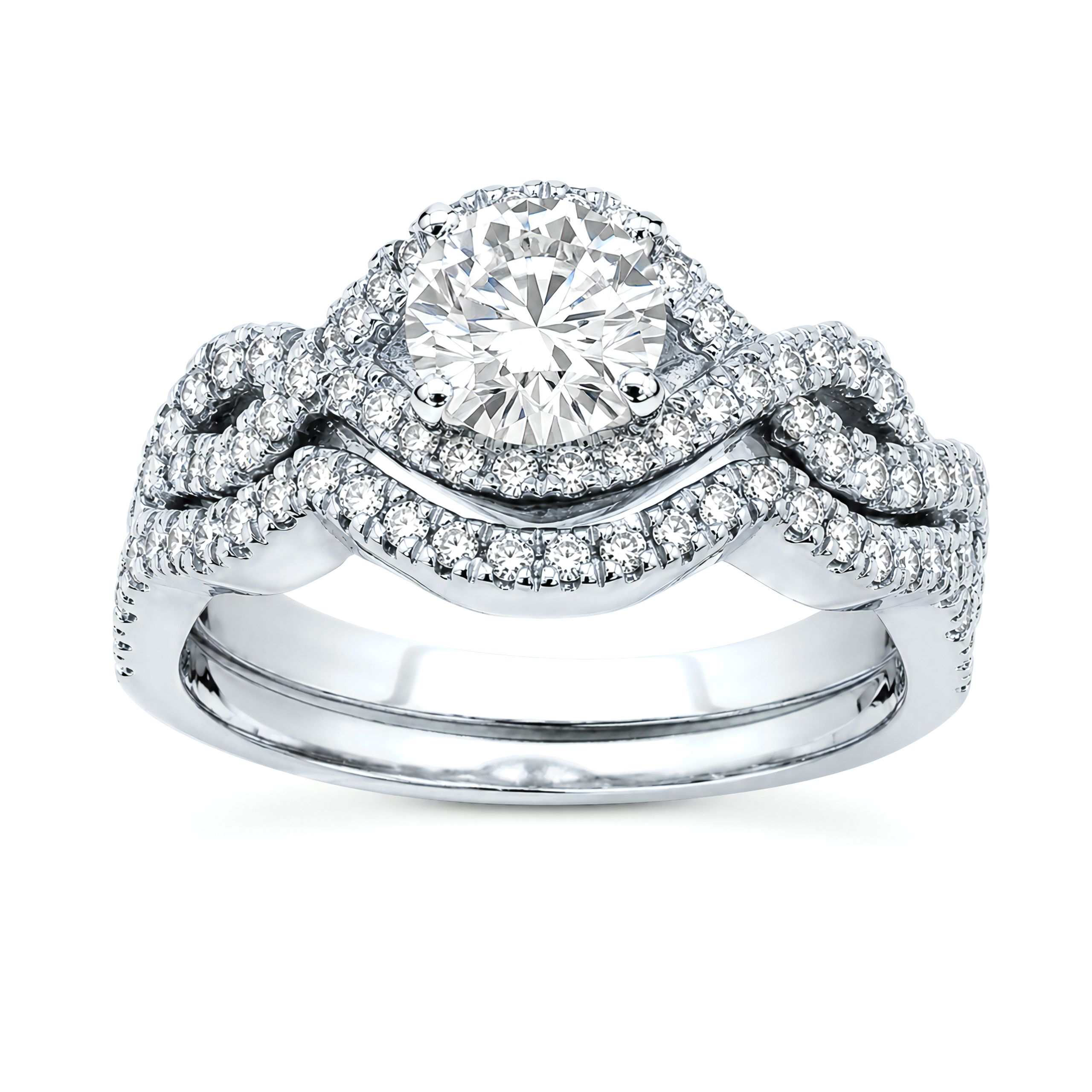 1 to 5 Carat Round Lab Grown Diamond Halo Bridal Set in 14K Gold - ENS3136