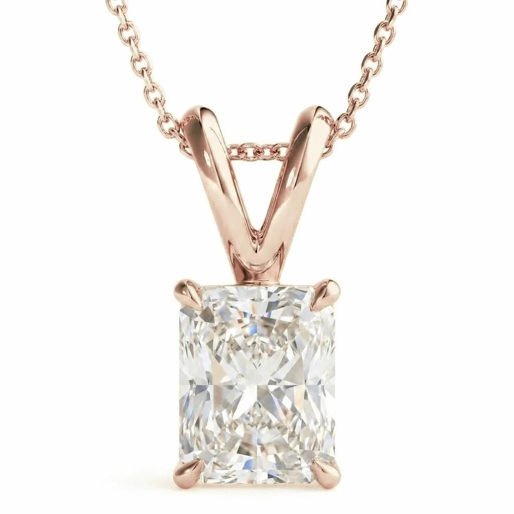 4 Carat Radiant Lab Grown Diamond Solitaire Pendant Necklace in 14K Rose Gold — Photo 1