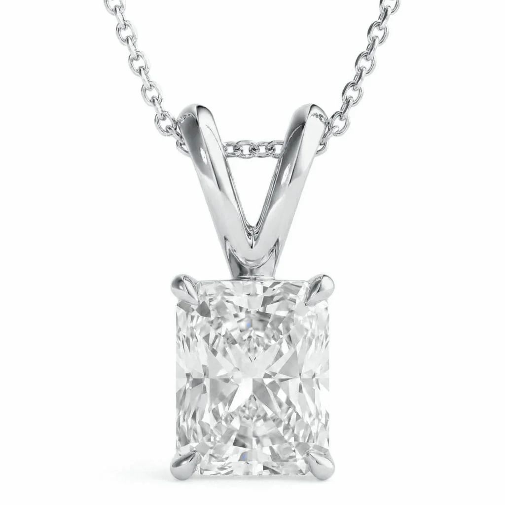 4 Carat Radiant Lab Grown Diamond Solitaire Pendant Necklace in 14K White Gold — Photo 1
