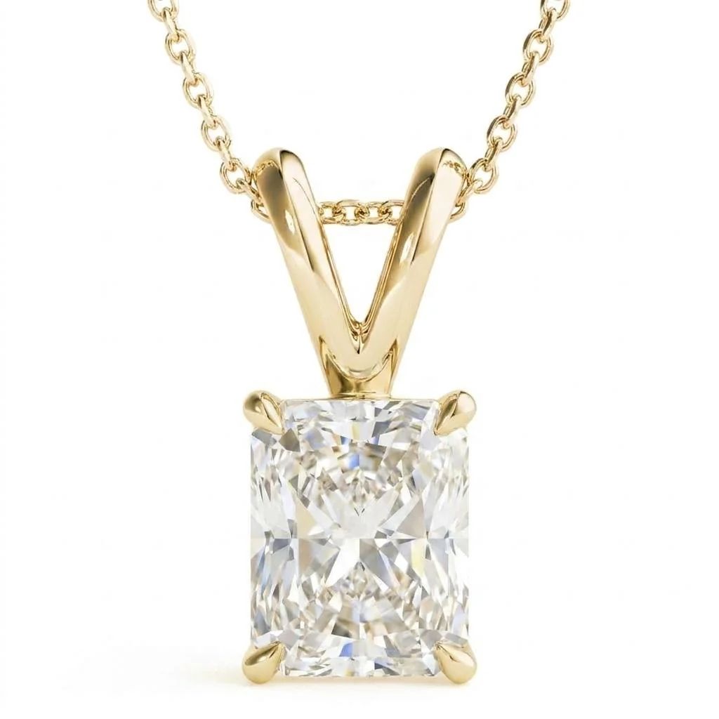 4 Carat Radiant Lab Grown Diamond Solitaire Pendant Necklace in 14K Yellow Gold — Photo 1