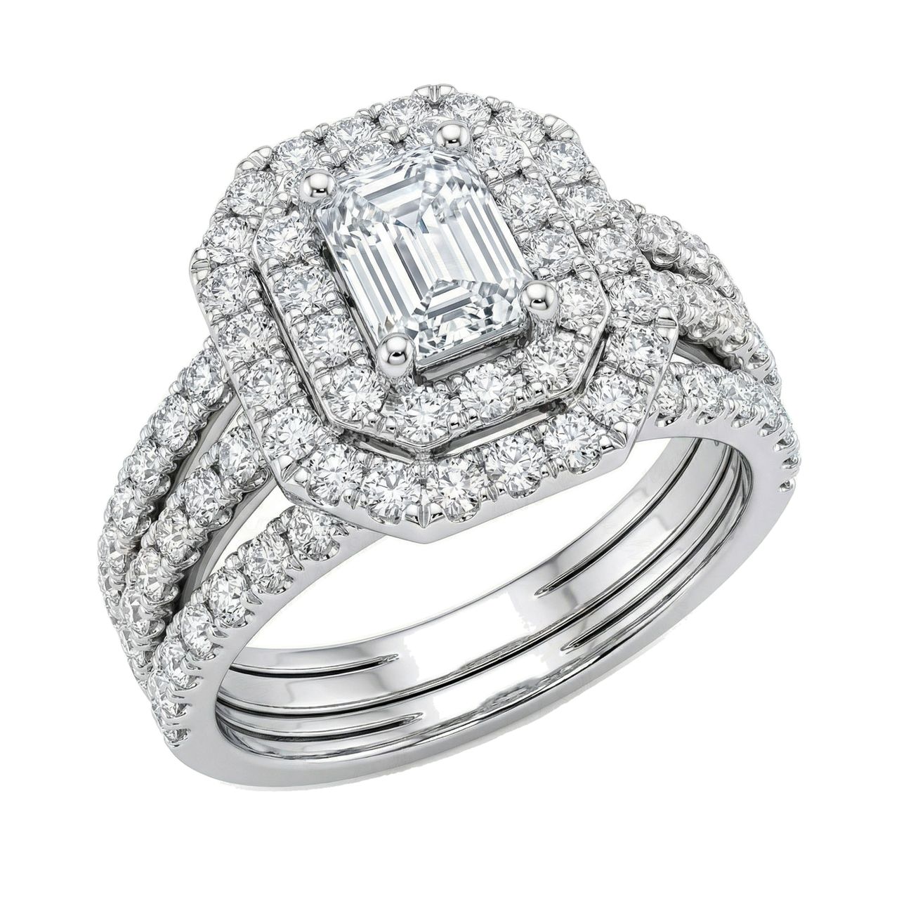 2.10 ct EF VS Lab Grown Diamond Halo Engagement Set in 14k White Gold - Fine Jewelry by JewelWeSell