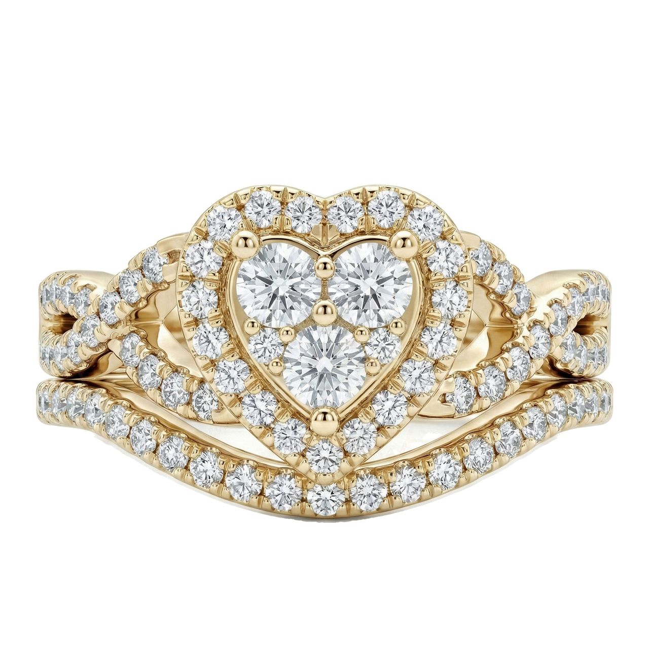1.00 ct EF VS Lab Grown Diamond Heart Shaped Cluster Engagement Ring in 14k Yellow Gold _ Sz0875 101048 - Fine Jewelry by JewelWeSell