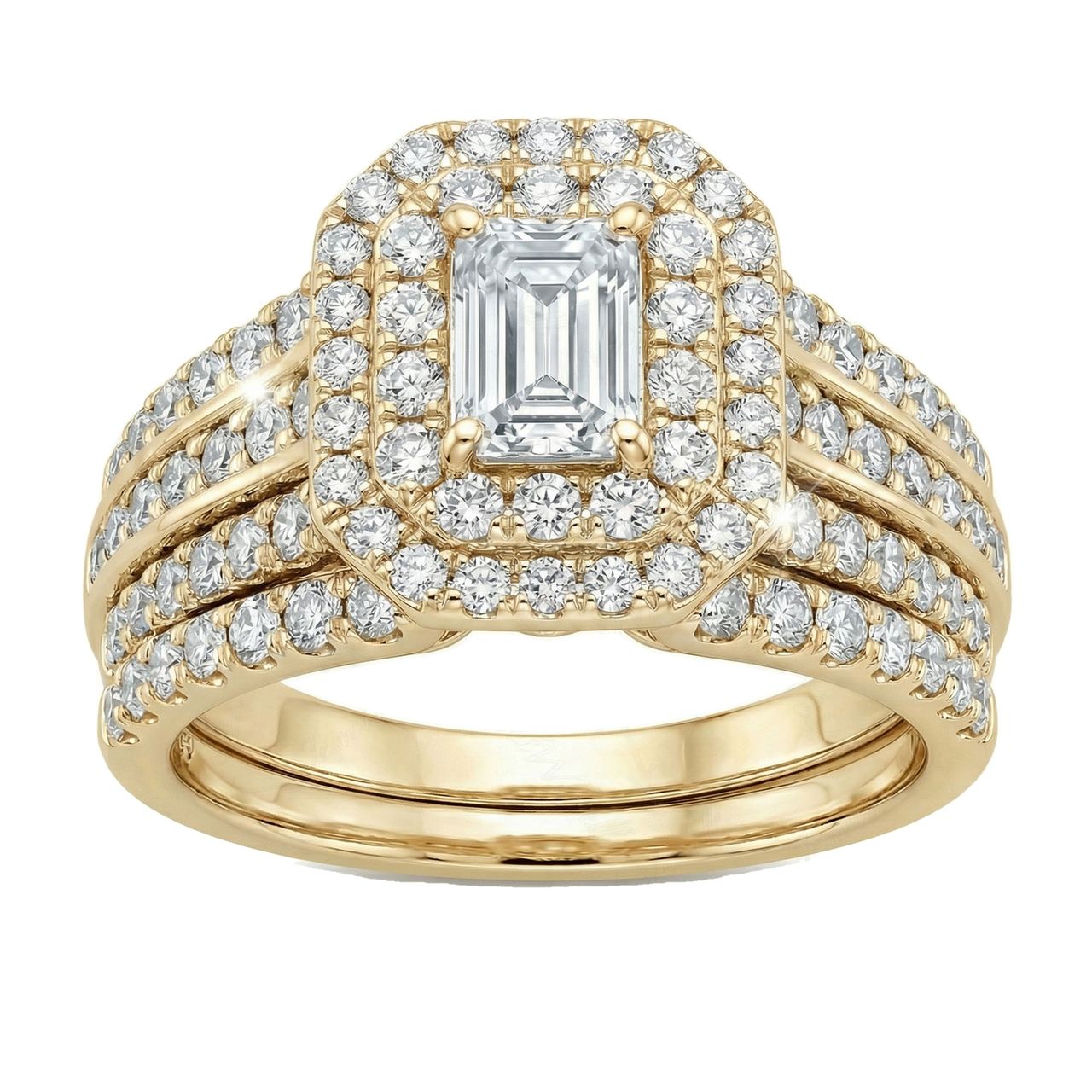 1.33 ct EF VS Lab Grown Diamond Halo Engagement Set in 14k Yellow Gold - Fine Jewelry by JewelWeSell