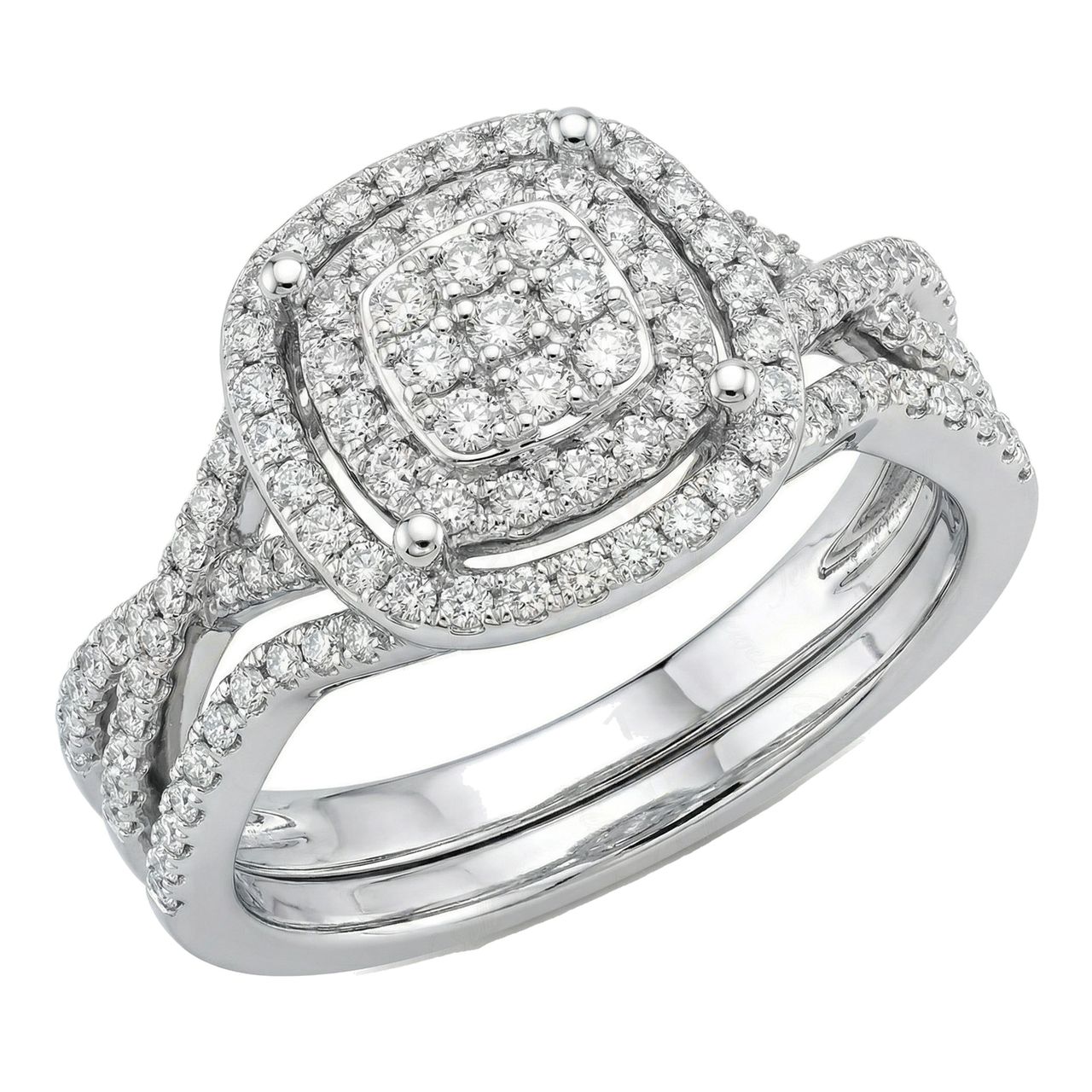 0.60 ct EF VS Lab Grown Diamond Square Shaped Cluster Engagement Set in 10k White Gold _ Sz0875 102193 - Fine Jewelry by JewelWeSell