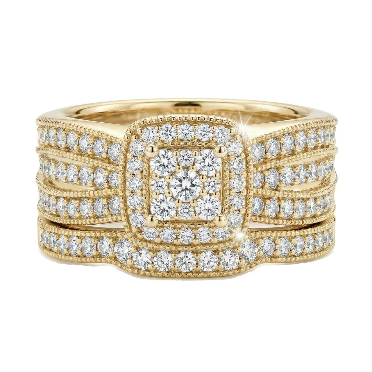 1.40 ct EF VS Lab Grown Diamond Square Shaped Cluster Engagement Set in 14k Yellow Gold _ Sz0875 102335 - Fine Jewelry by JewelWeSell