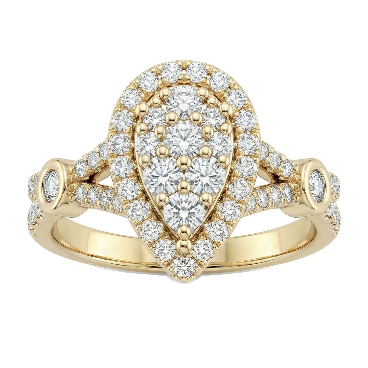 0.66 ct EF VS Lab Grown Diamond Pear Cluster Engagement Ring in 14k Yellow Gold _ Sz0875 102995 - Fine Jewelry by JewelWeSell