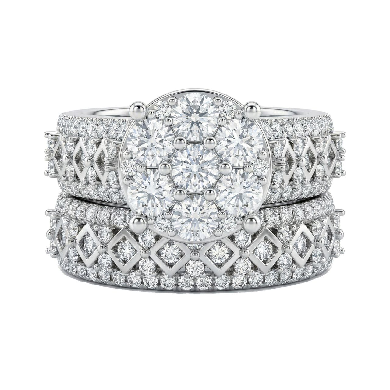 2.20 ct EF VS Lab Grown Diamond Cluster Engagement Set in 10k White Gold _ Sz0875 103140 - Fine Jewelry by JewelWeSell