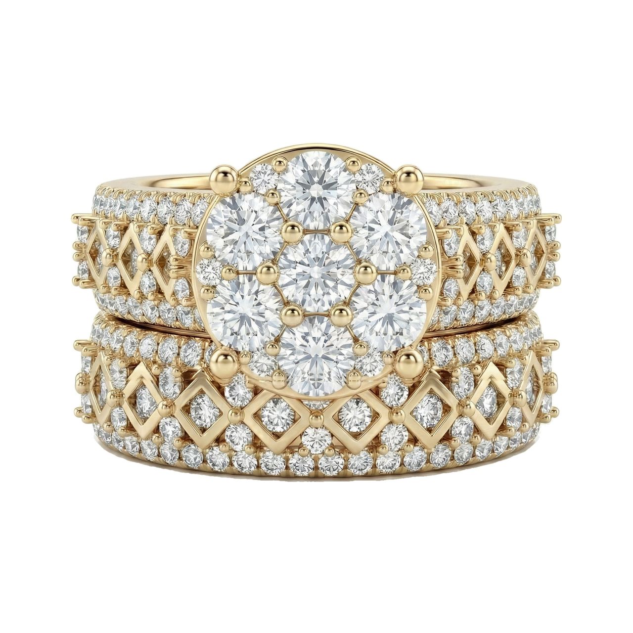 2.20 ct EF VS Lab Grown Diamond Cluster Engagement Set in 14k Yellow Gold _ Sz0875 103140 - Fine Jewelry by JewelWeSell