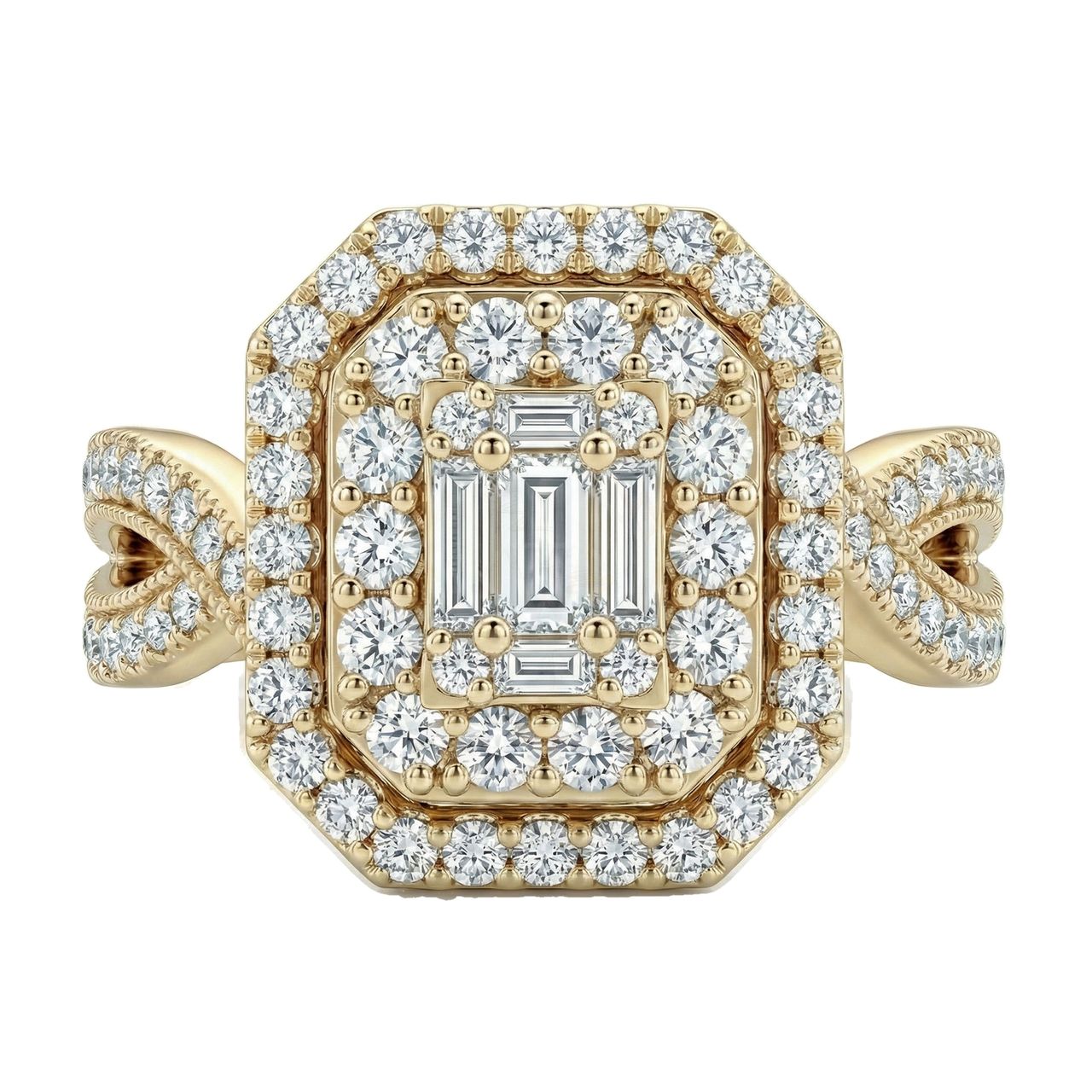 1.20 ct EF VS Lab Grown Diamond Rectangular Cluster Engagement Ring in 10k Yellow Gold _ Sz0875 103220 - Fine Jewelry by JewelWeSell