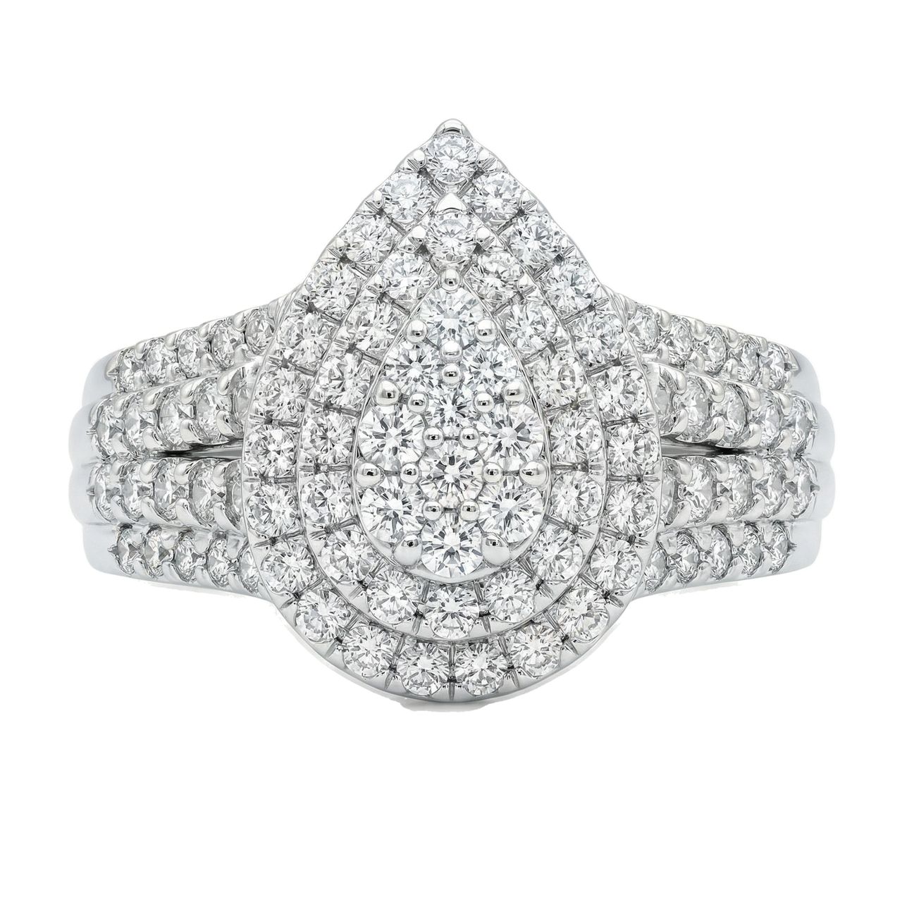 1.33 ct EF VS Lab Grown Diamond Pear Cluster Engagement Ring in 14k White Gold _ Sz0875 103410 - Fine Jewelry by JewelWeSell