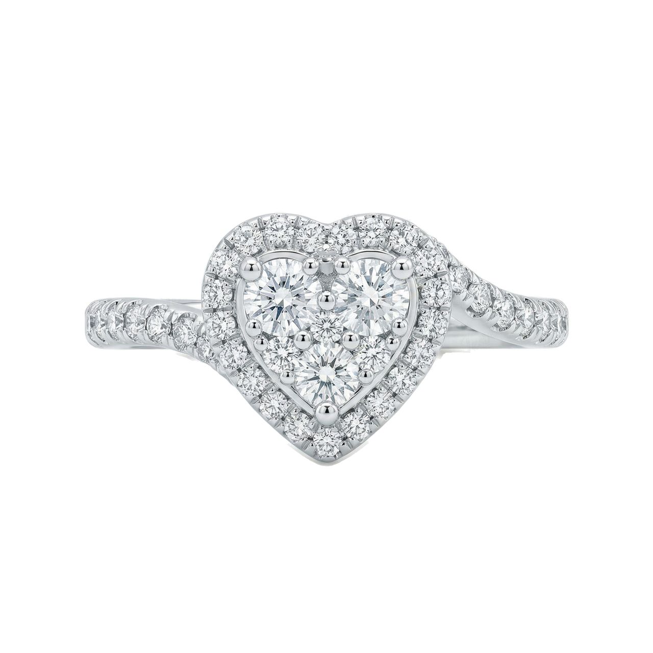 1.00 ct EF VS Lab Grown Diamond Heart Shaped Cluster Engagement Ring in 10k White Gold - Fine Jewelry by JewelWeSell