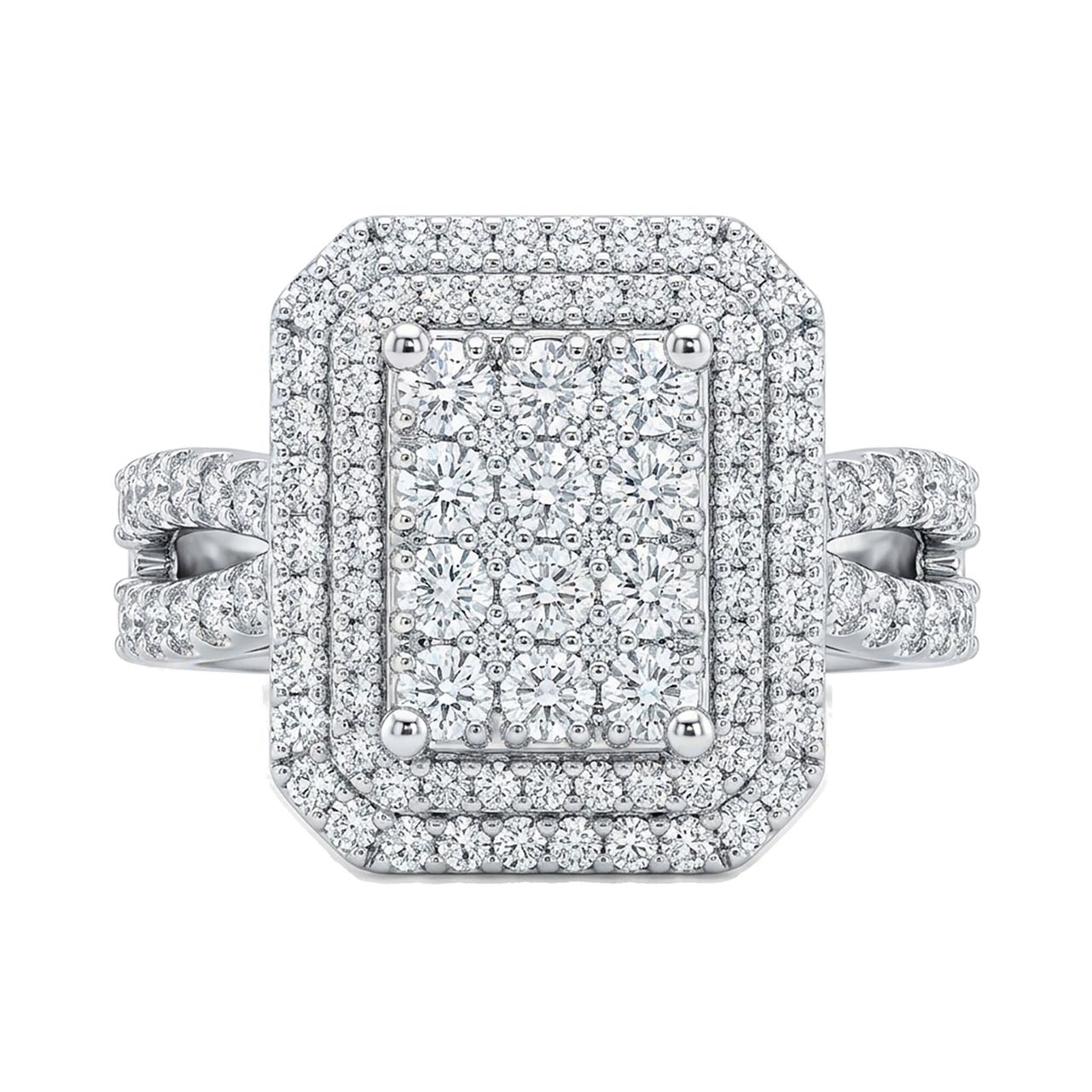 2.33 ct EF VS Lab Grown Diamond Rectangular Cluster Engagement Ring in 10k White Gold _ Sz0850 132245 - Fine Jewelry by JewelWeSell