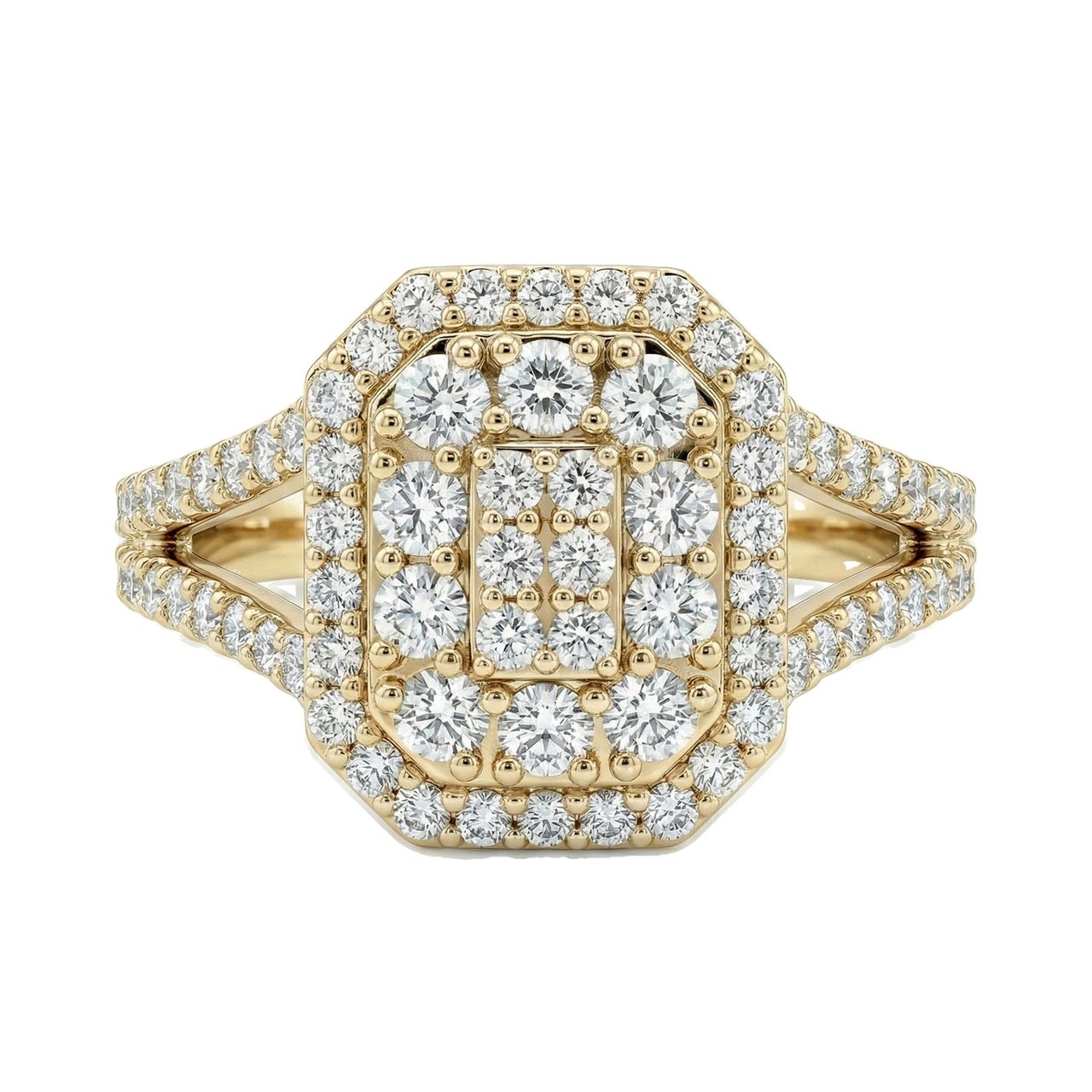 0.80 ct EF VS Lab Grown Diamond Rectangular Cluster Engagement Ring in 10k Yellow Gold _ Sz0875 13425 - Fine Jewelry by JewelWeSell