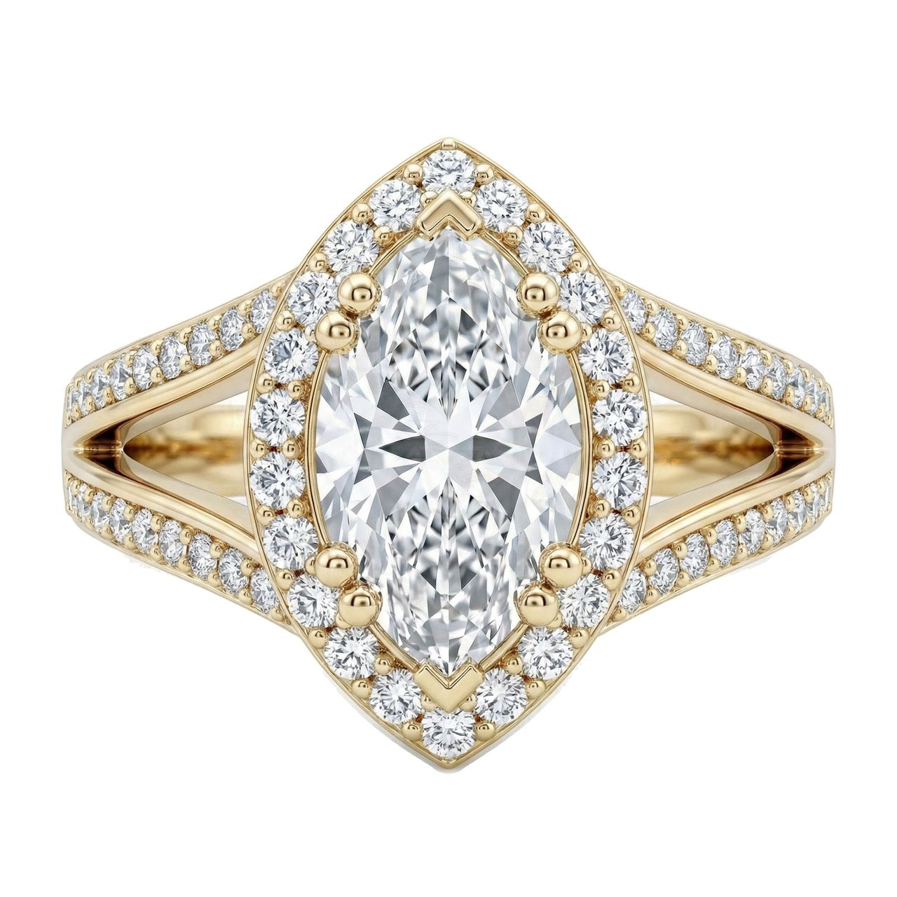 1.40 ct EF VS Lab Grown Diamond Halo Engagement Ring in 10k Yellow Gold - Fine Jewelry by JewelWeSell