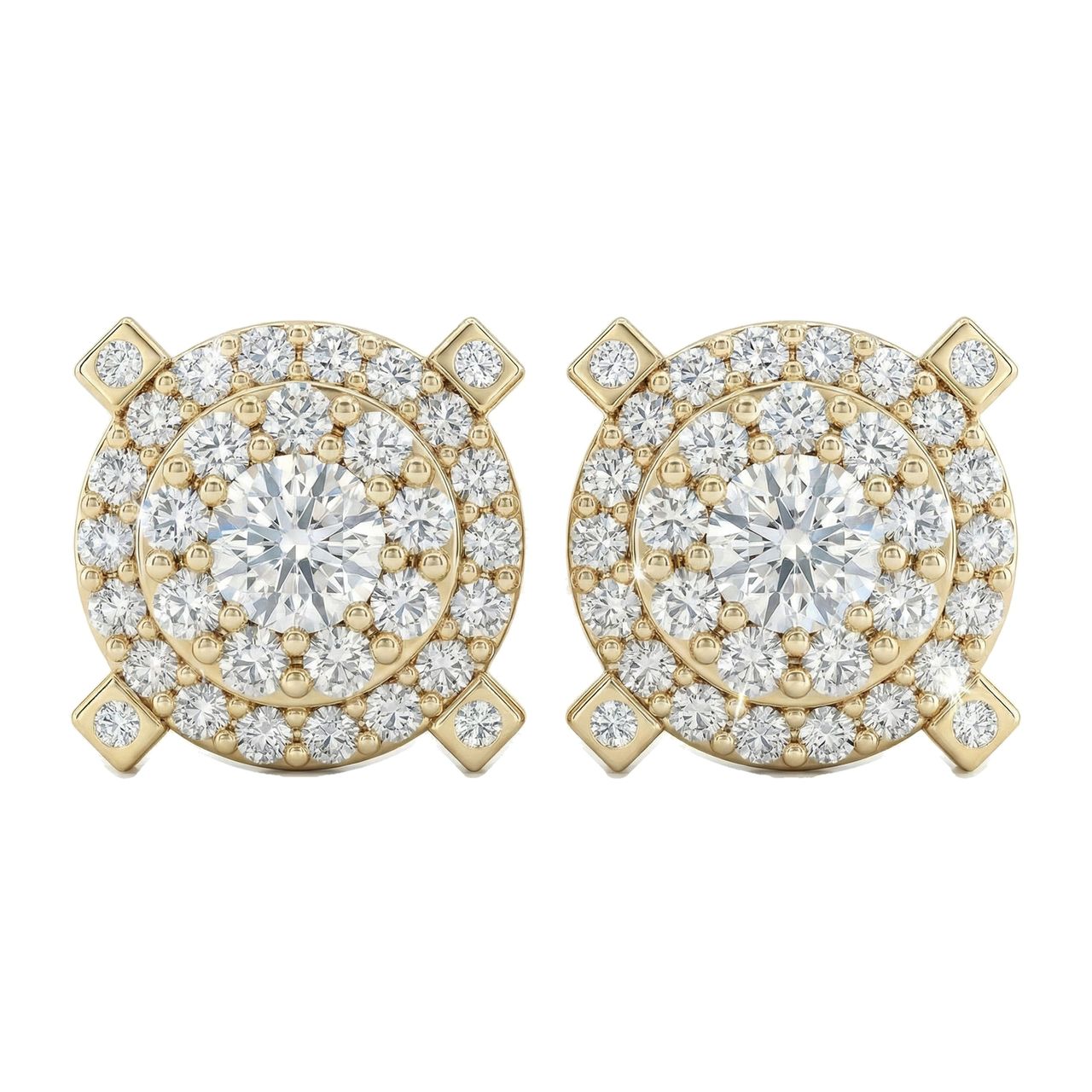 1.70 ct EF VS Lab Grown DIamond Halo Earrings in 14k Yellow Gold - Fine Jewelry by JewelWeSell