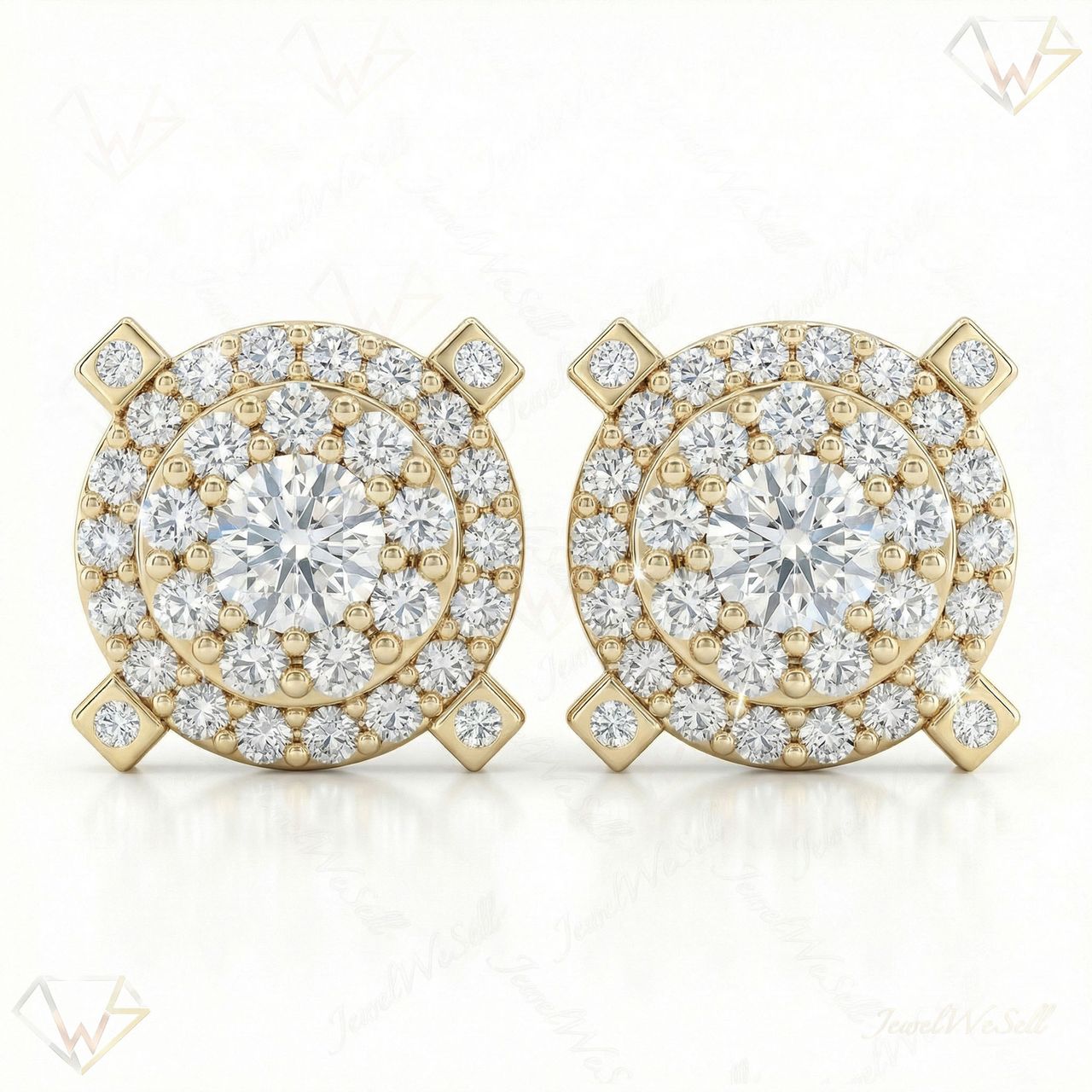 1.70 ct EF VS Lab Grown DIamond Halo Earrings in 14k Yellow Gold 2651 - Fine Jewelry by JewelWeSell