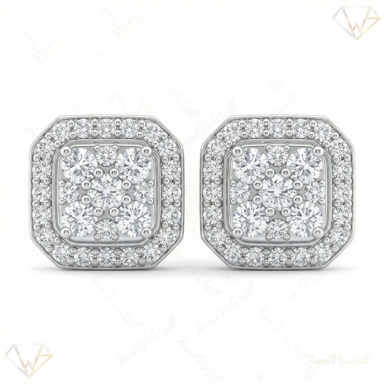 1.10 ct EF VS Lab Grown DIamond Halo Earrings in 10k White Gold 300787 - Fine Jewelry by JewelWeSell
