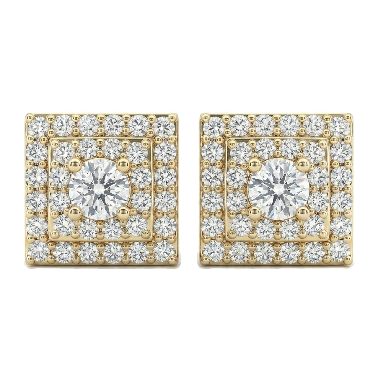 2.00 ct EF VS Lab Grown DIamond Square Earrings in 10k Yellow Gold - Fine Jewelry by JewelWeSell