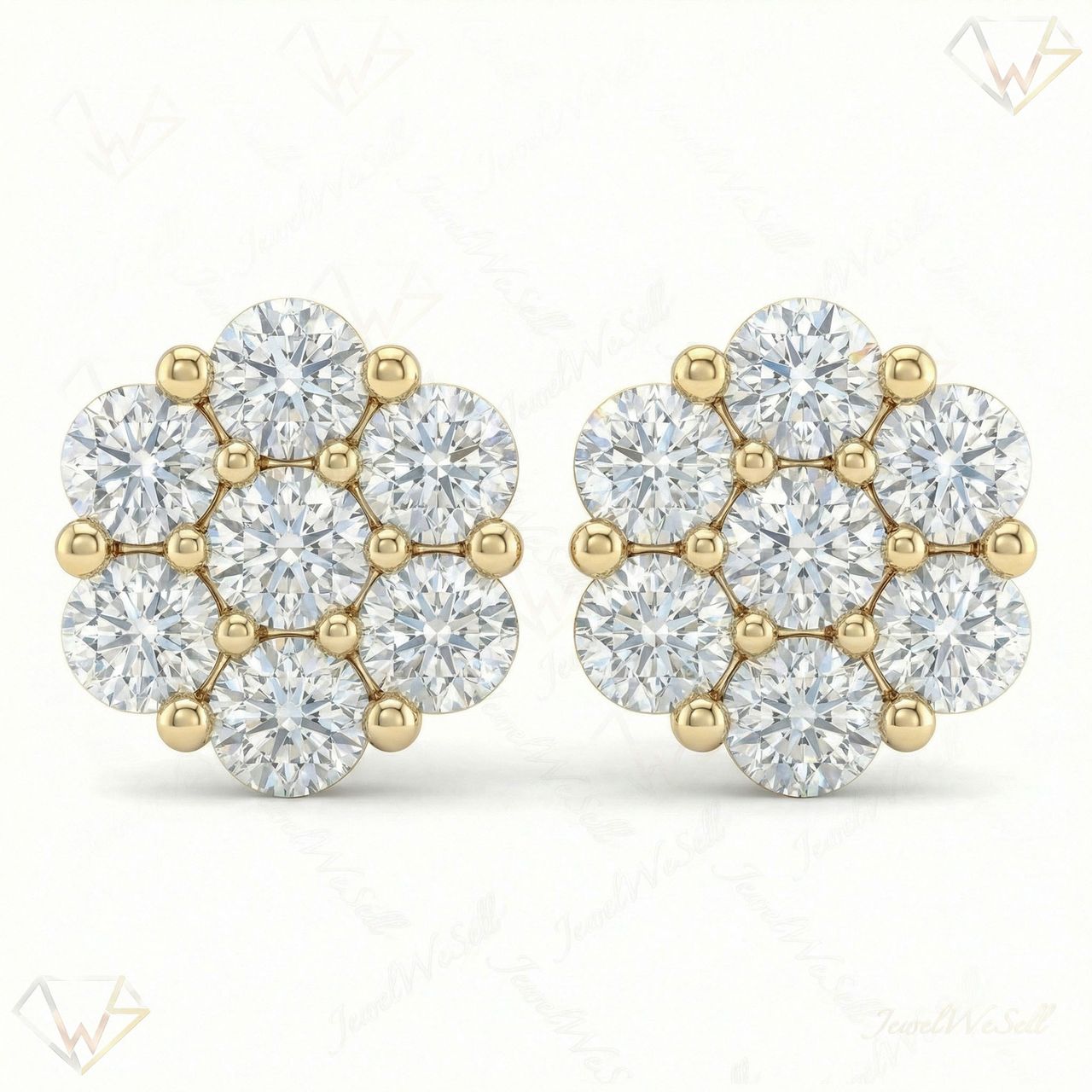 0.55 ct EF VS Lab Grown DIamond Cluster Earrings in 10k Yellow Gold 300826 - Fine Jewelry by JewelWeSell
