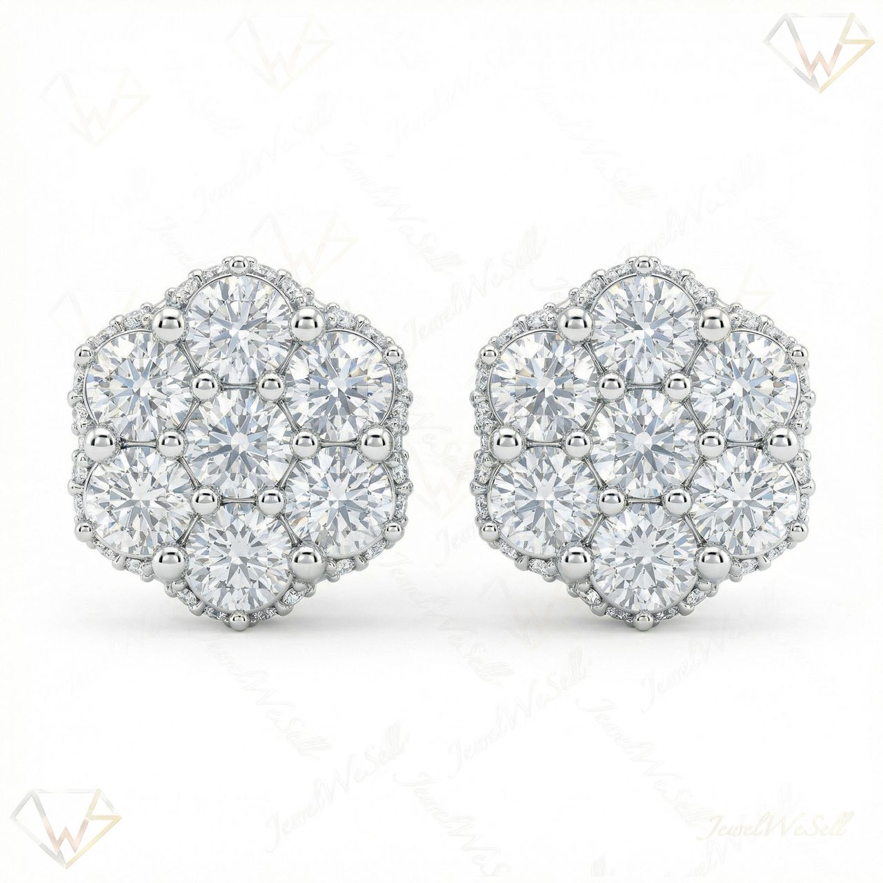 1.25 ct EF VS Lab Grown DIamond Cluster Earrings in 10k White Gold 300876 - Fine Jewelry by JewelWeSell