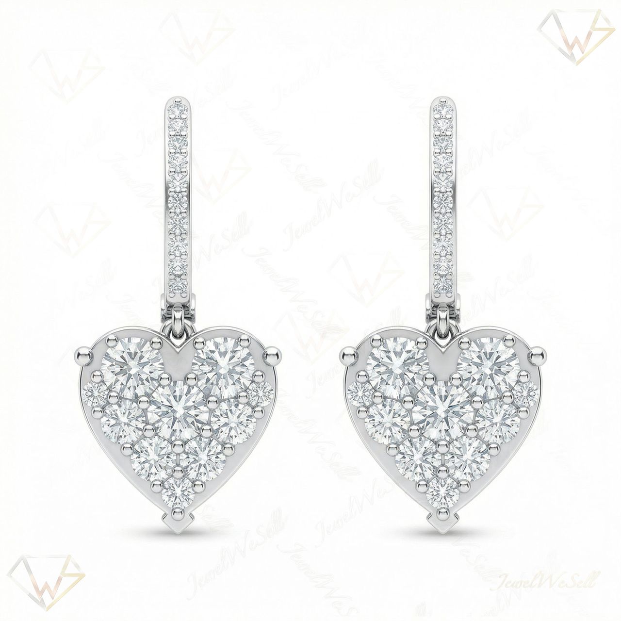 2.65 ct EF VS Lab Grown DIamond Heart Earrings in 14k White Gold 300949 - Fine Jewelry by JewelWeSell