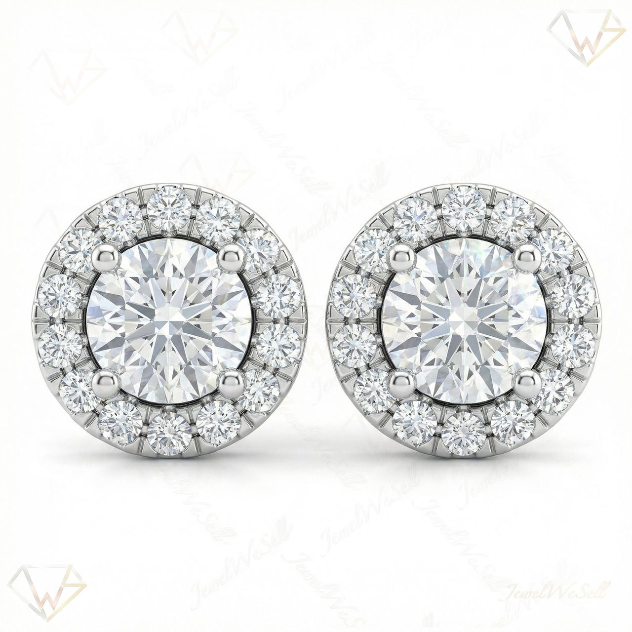 2.00 ct EF VS Lab Grown DIamond Halo Earrings in 14k White Gold 301056 - Fine Jewelry by JewelWeSell