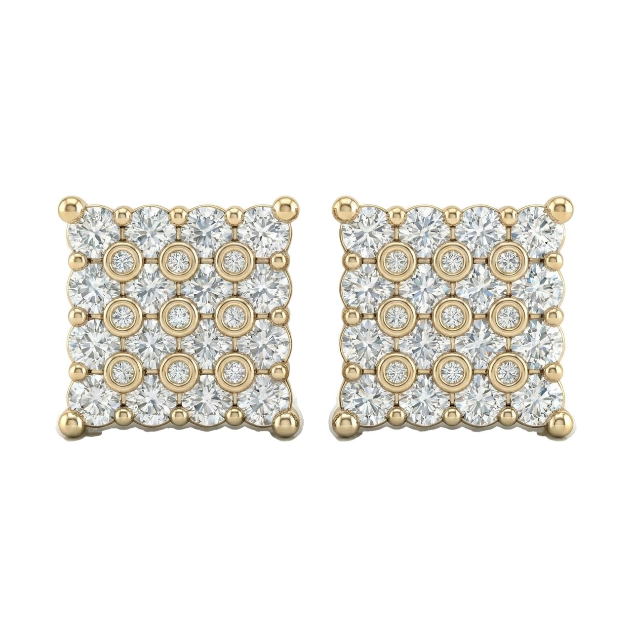 2.05 ct EF VS Lab Grown DIamond Square Earrings in 10k Yellow Gold - Fine Jewelry by JewelWeSell