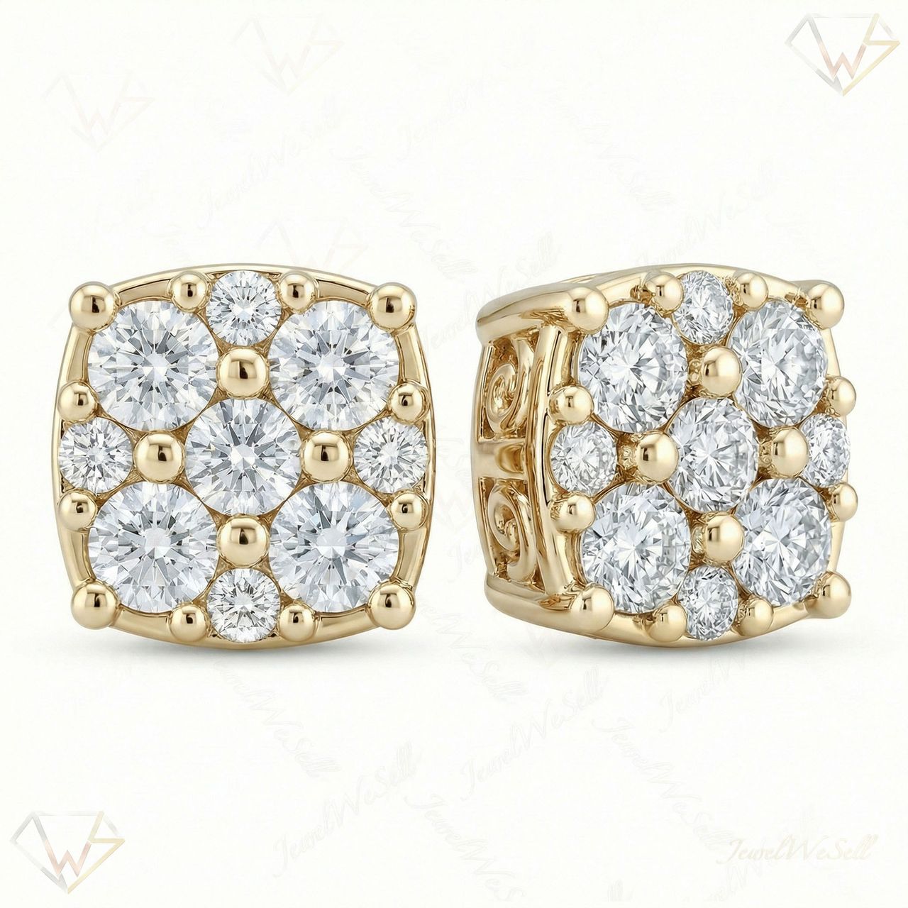 2.40 ct EF VS Lab Grown DIamond Cluster Earrings in 14k Yellow Gold 301139 - Fine Jewelry by JewelWeSell