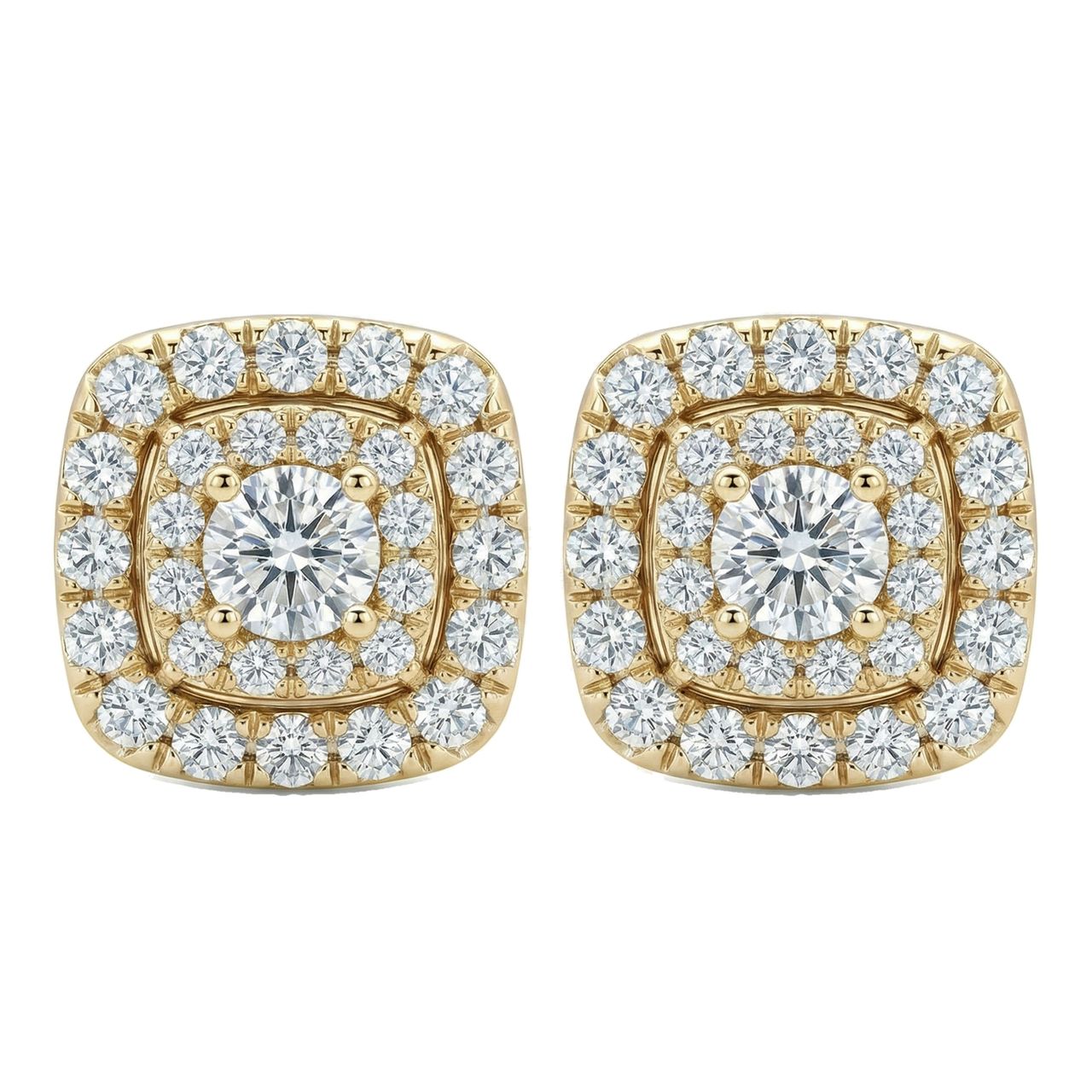 0.85 ct EF VS Lab Grown DIamond Halo Earrings in 14k Yellow Gold - Fine Jewelry by JewelWeSell