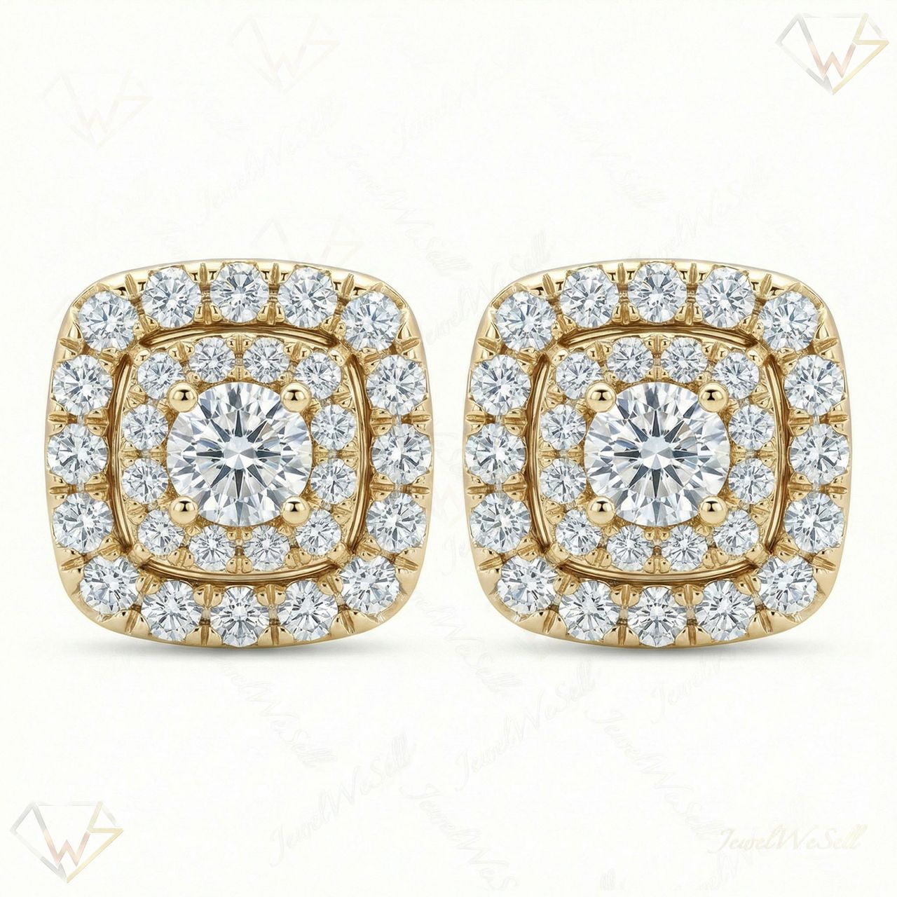 0.85 ct EF VS Lab Grown DIamond Halo Earrings in 14k Yellow Gold 301162 - Fine Jewelry by JewelWeSell
