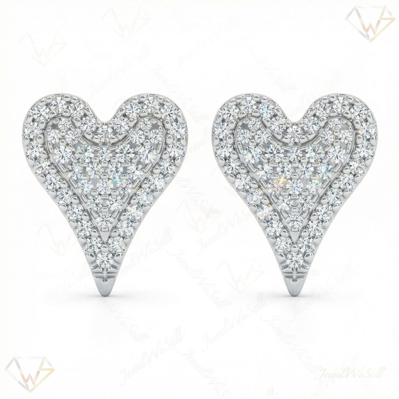 1.05 ct EF VS Lab Grown DIamond Heart Earrings in 10k White Gold 301172 - Fine Jewelry by JewelWeSell