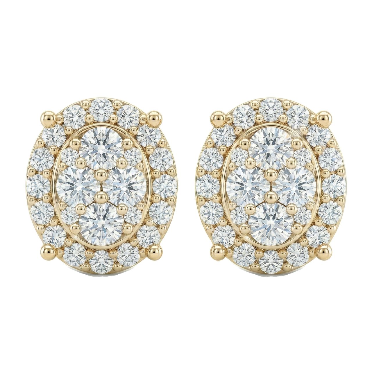 0.60 ct EF VS Lab Grown DIamond Cluster Earrings in 14k Yellow Gold - Fine Jewelry by JewelWeSell